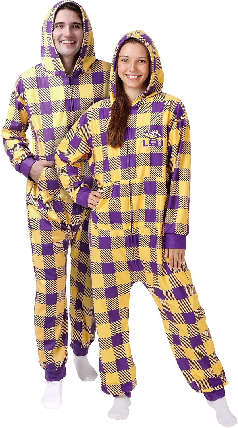 FOCO NCAA unisex-adult Ncaa College Team Logo Plaid Pajamas One Piece Onesie