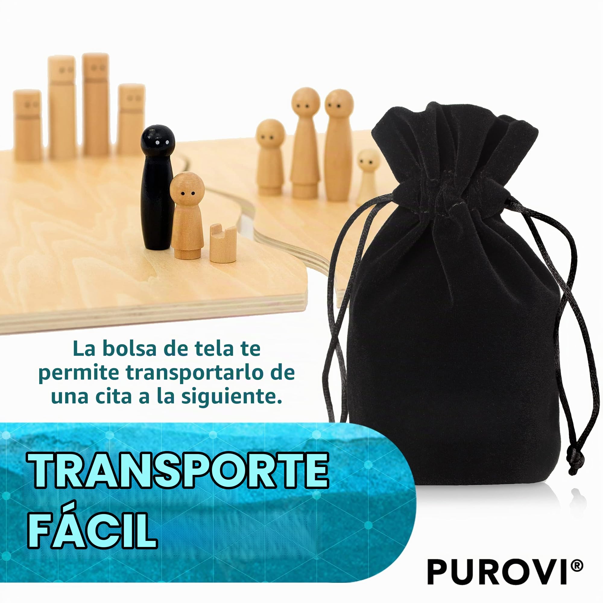 Purovi Joy Juego de Mesa - Set de 28 Muñecos Pequeños de Madera para Juegos en Familia - Juego Educativo para Entrenamiento y Terapia Familiar