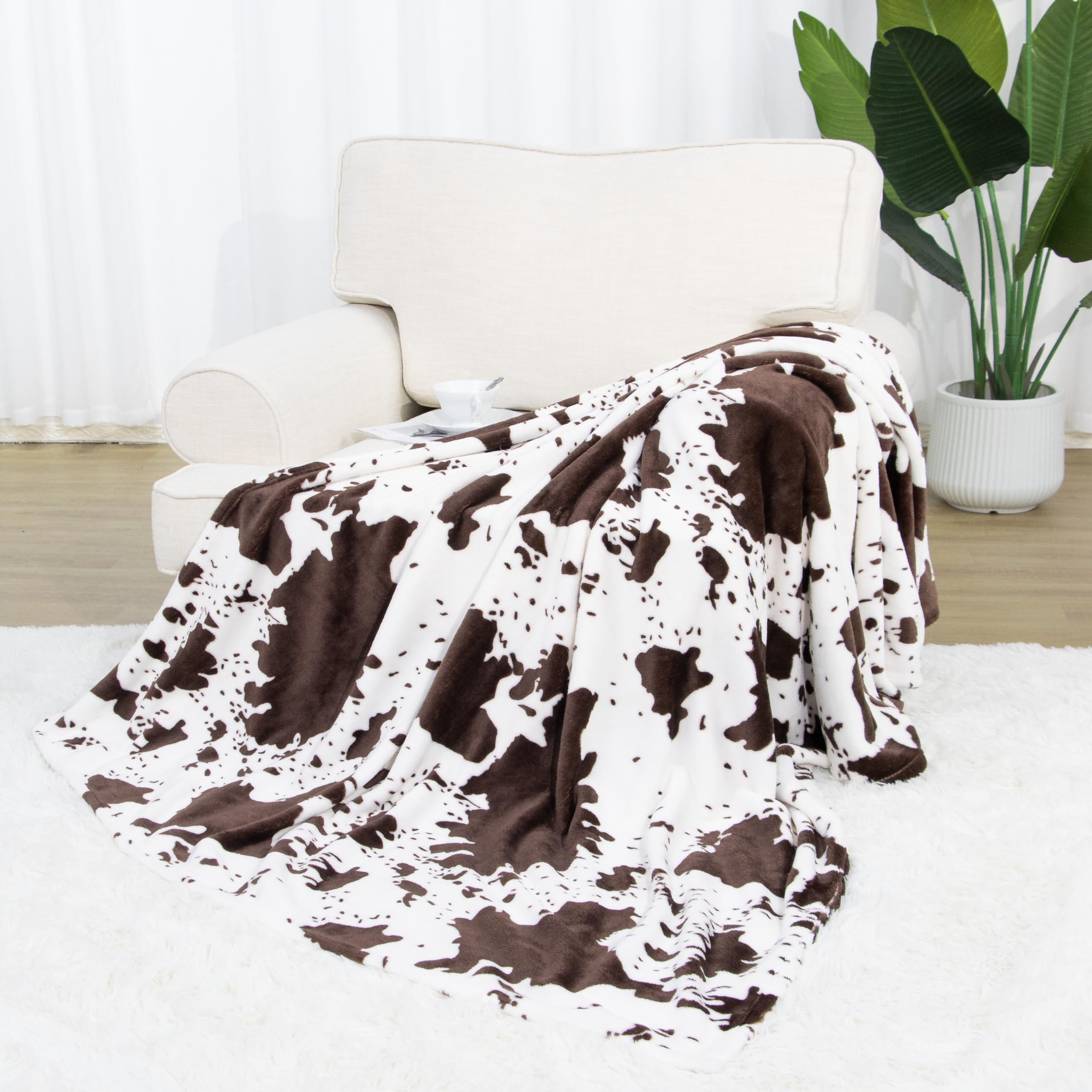 cow print Brown Blanket Microfiber Soft Fleece Throw Fuzzy Cozy Lightweight Couch Blankets Cute Stuff Decor Gifts for Cow Lovers