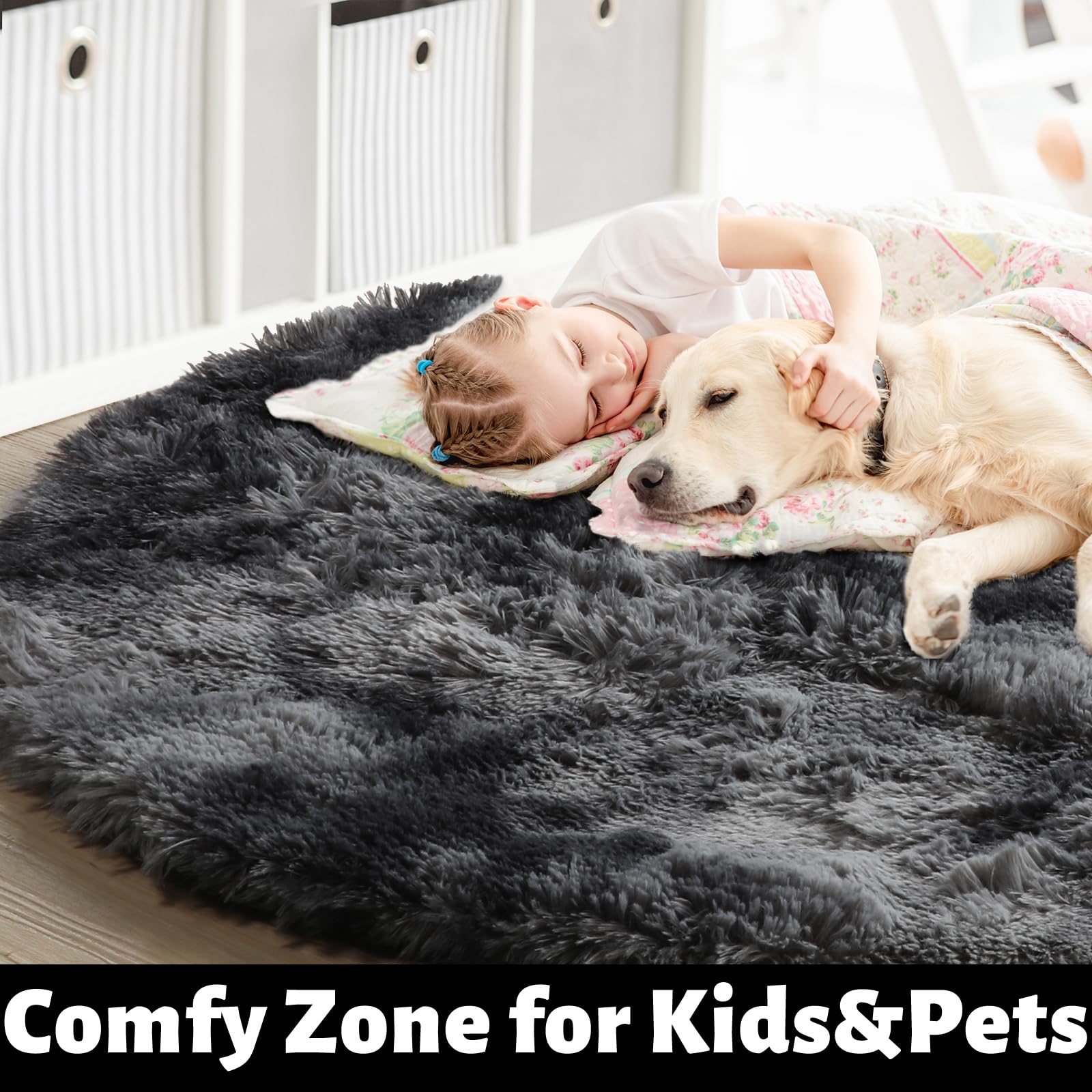 Amdrebio Tie-Dyed Dark Grey Round Area Rugs for Living Room, 7x7 Rug ...