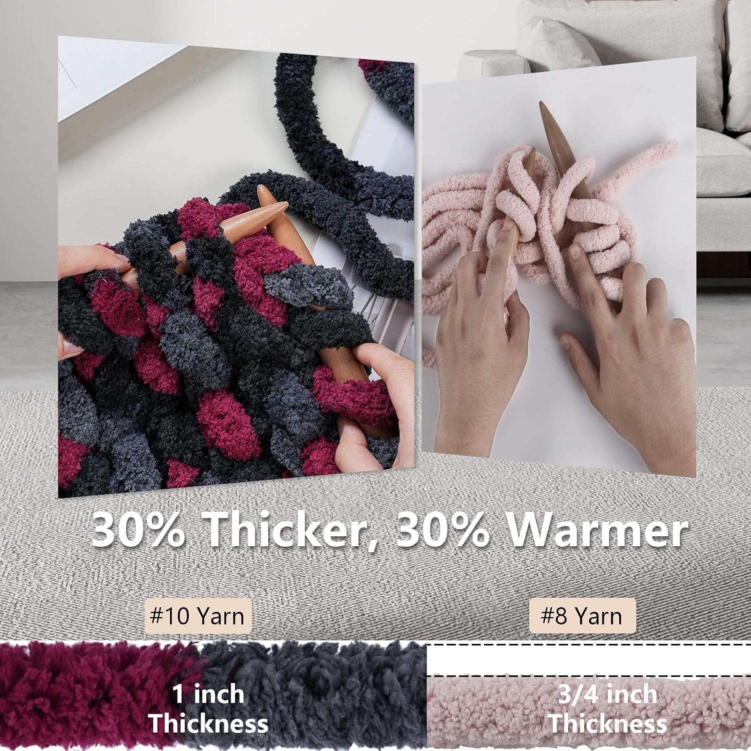 Chunky Yarn for Hand Knitting - #10 Chunky Chenille Blanket Yarn, Jumbo Big Thick Chunky Yarns for Crocheting, Tie Dye Bulky Knit Yarns, 8 Skein (25 yds 8 oz Each Skein), Grey & Black & Red