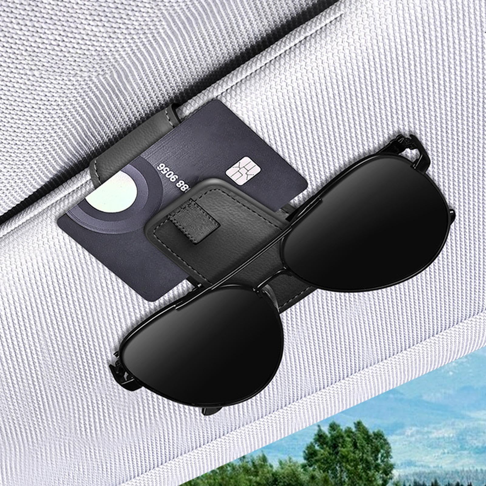 Car Glasses Holder, Leather Visor Clip Organizer, 8.5x4.8x2.7cm, Multifunctional Card Storage Rack, Sunglasses Ticket Holder, Compact Storage for Pens, Bills, Small Items