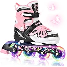 NEMONE Girls Adjustable Inline Skates Kids Light up Wheels Roller Skates Blades Indoor Outdoor for Childrens Beginner Youth Ages 4-6 5-8 6-12 8-12