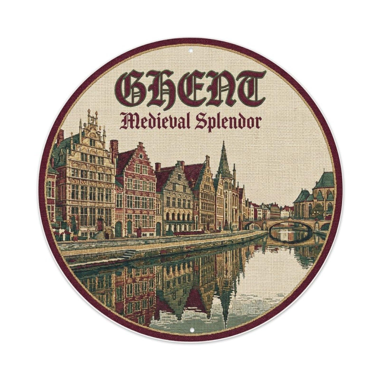 Fqnyr Style Vintage Travel Ghent Riverside Belgium Metal Tin Sign