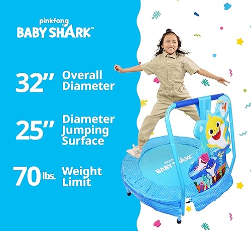 Miniatura 3 de Baby Shark - Mini trampolín familiar para niños pequeños con asa, cuenta con Brooklyn y amigos