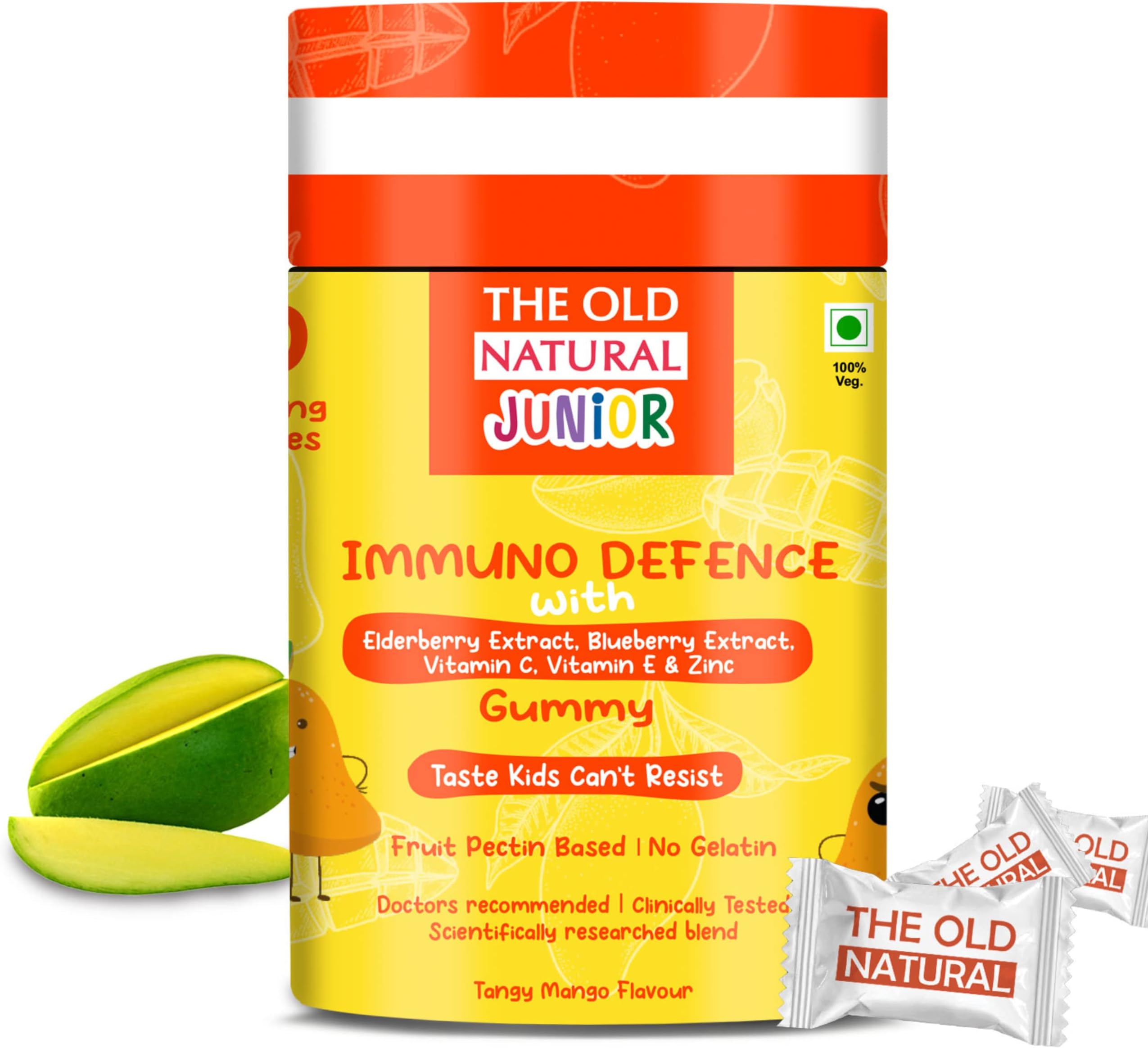 The Old Natural Immuno Booster Fruit Pectin Gummies for kids immunity, 30 Tempting Tangy Mango Flavour | NO GELATIN
