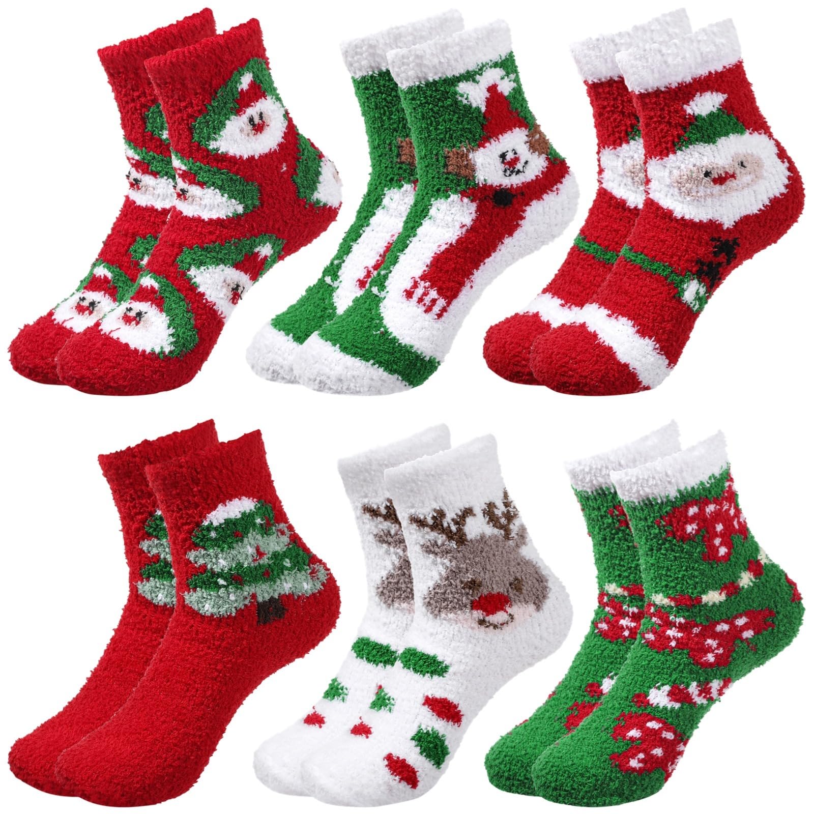 Générique 6 paires de chaussettes de Noël pour femmes, molleton corail épais, chaussettes moelleuses pour l'hiver, mi-mollet confortables, pour mère, épouse, petite amie, grand-mère
