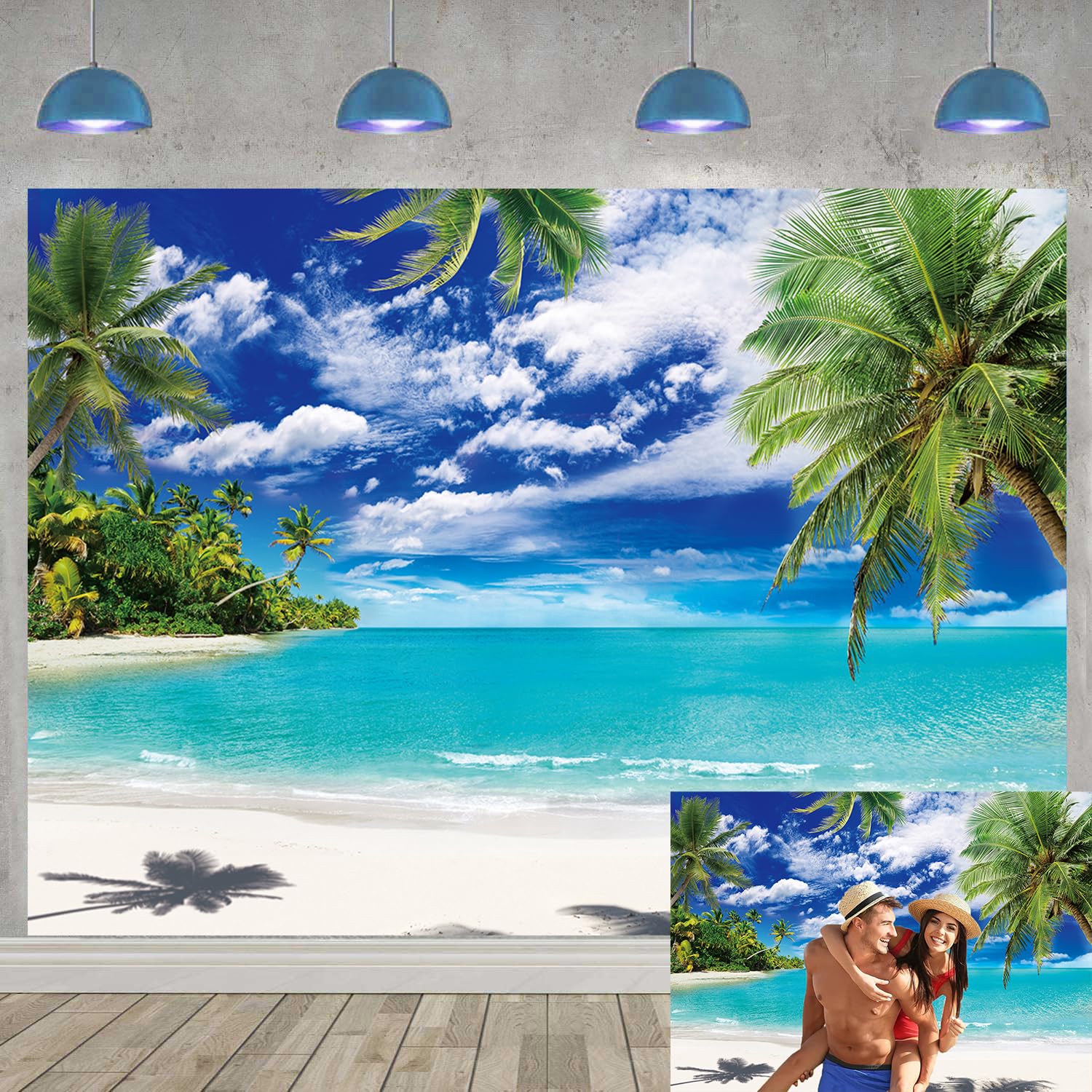 Summer Beach Backdrop 7x5FT Tropical Palm Leaves Hawaiian Beach Photography Background Aloha Luau Pool Party Decorations Supplies Photo Booth Props