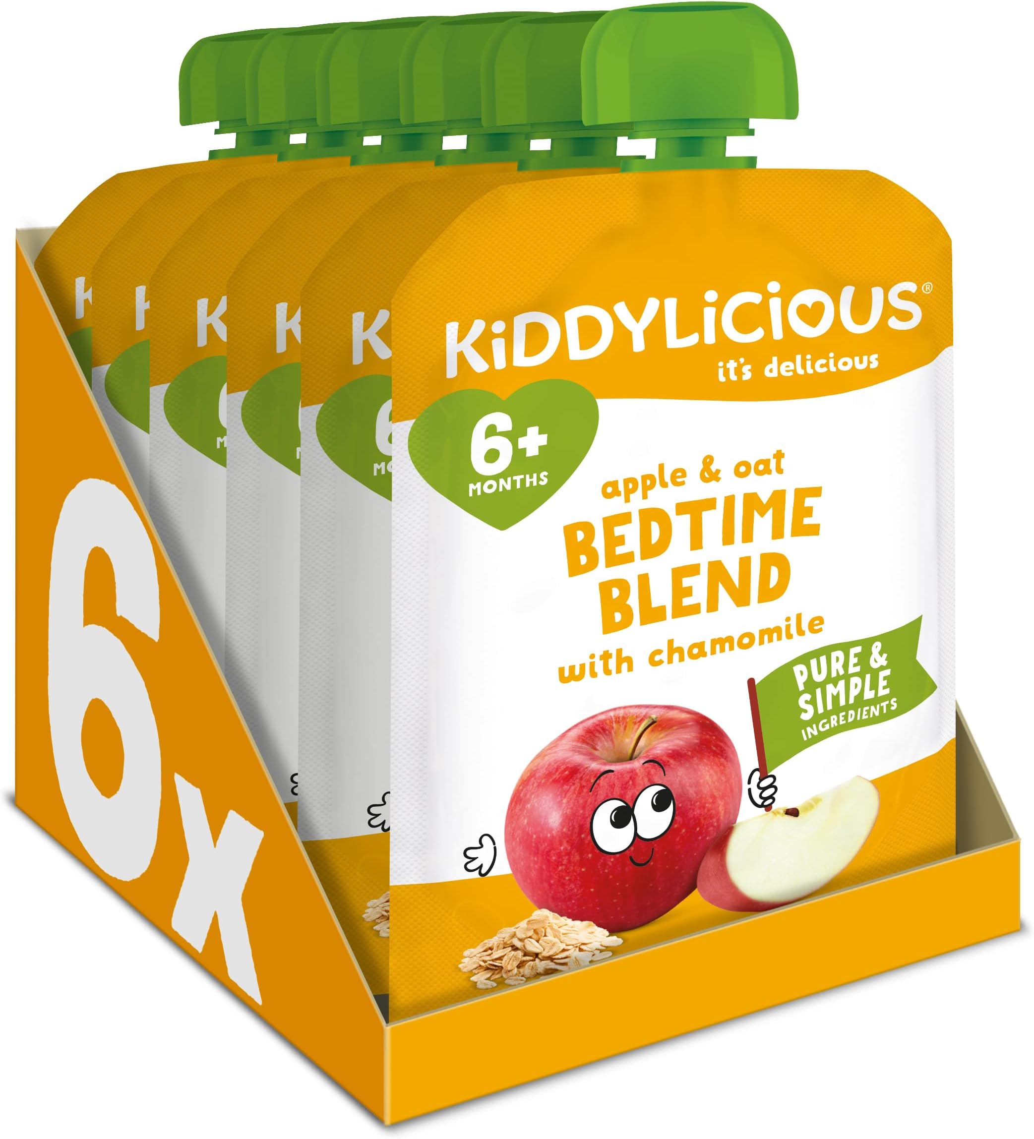 Bedtime Blend Apple, Oat & Chamomile Pouches - Delicious Pouches for Babies - Suitable for 6+ Months - 100g x 6 Packs