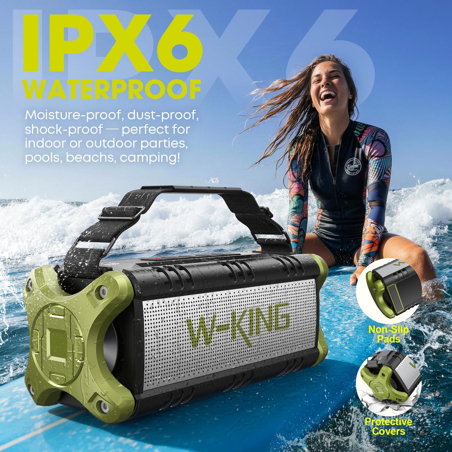 Bluetooth Speaker, 90W Max Outdoor Speaker, Loud Portable Speakers Wireless with 50W Deep Bass, Large Boombox Sound, IPX6 Waterproof, 40H, EQ, Dual Pairing, Subwoofer *2,TF, for Beach/Garage/Jobsite - Image 3