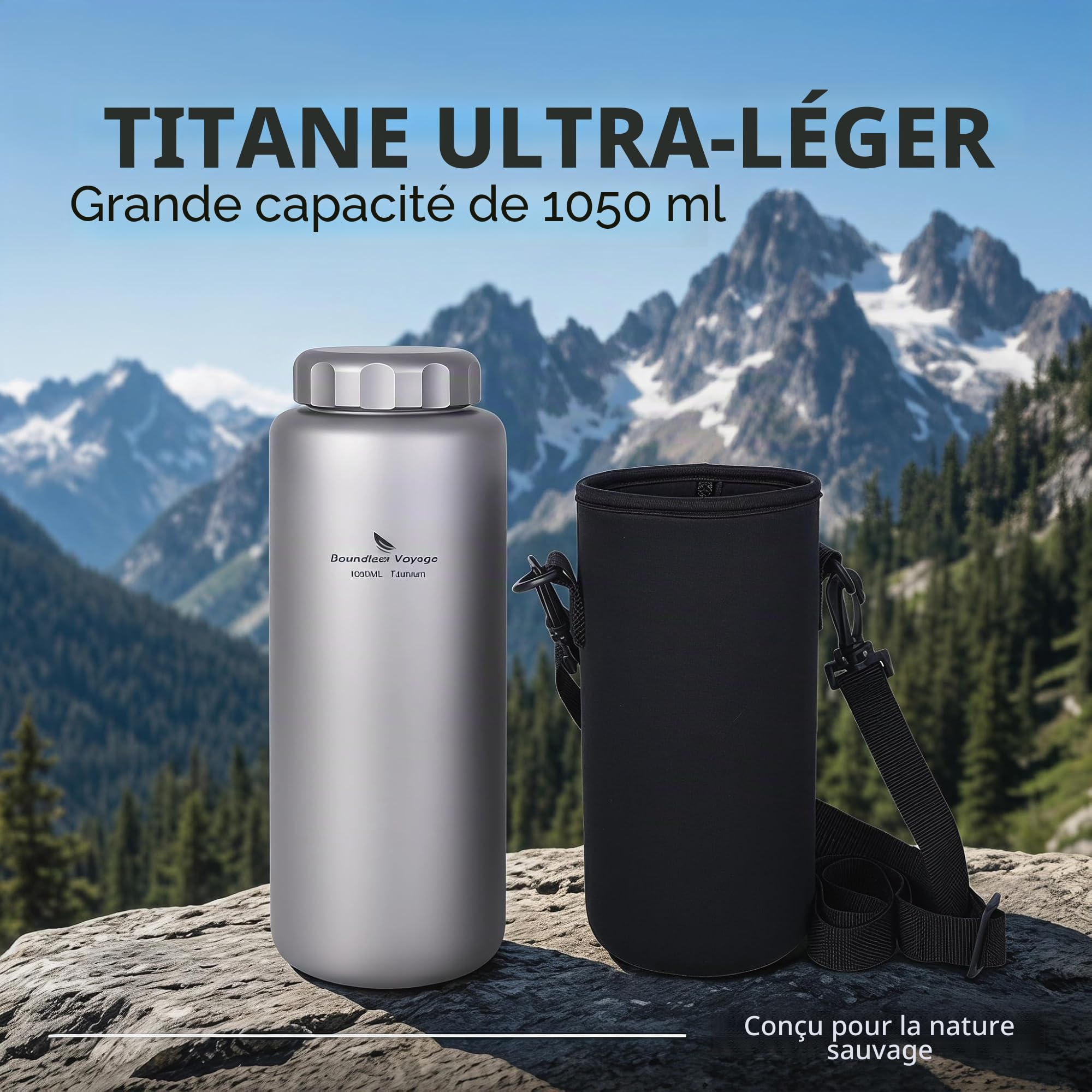 iBasingo 1050 ML Titane Bouteille d'eau Extérieure Étanche Large Bouche Sport Bouteille Potable Camping Thé Café Cafetière Bouilloire pour Randonnée Escalade Ti1591I