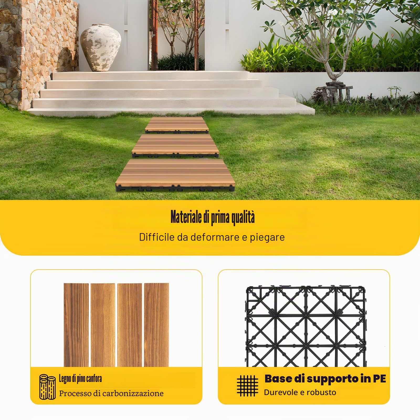 36 piastrelle in legno duro ad incastro per terrazze, impermeabili, in legno di acacia, piastrelle quadrate da 12 x 12 pollici