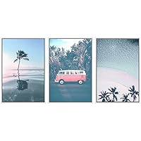 SIGNWIN Framed Wall Art Print Set Retro Teal & Pink Beach Set Nature Wilderness Photography Modern Art Scenic Relax/Calm Multicolor Pastel for Living Room, Bedroom, Office - 16