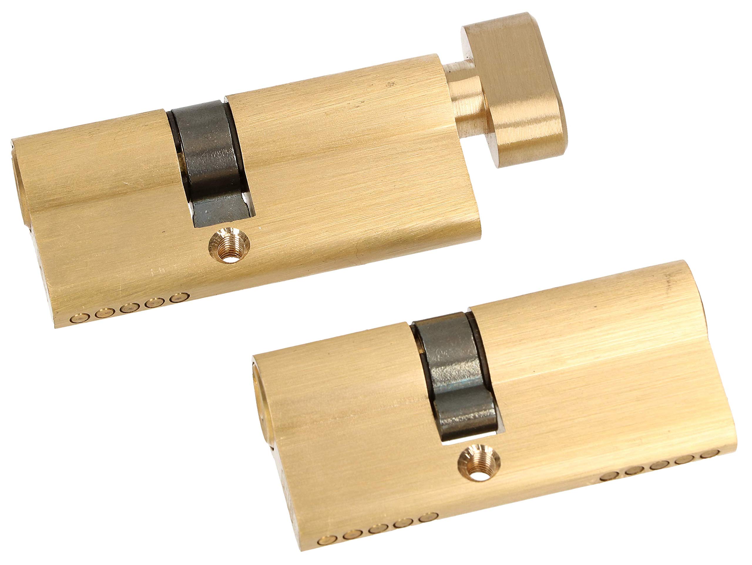 KOTARBAU® Juego de 2 Cilindros de Seguridad 30x40 mm, 5 Llaves, Bombín para Cerradura, Cilindro de Latón para Puertas Interiores y Exteriores, Bombín con Doble Llave + Bombín con pomo, 2 uds