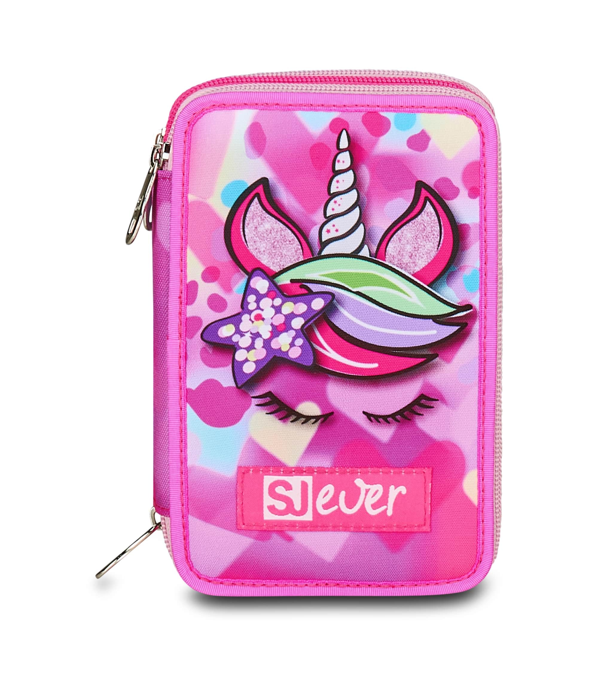 SJ GANG STYLE JAM GANG Astuccio Scuola 3 Zip Sj Ever, Fucsia, Portapenne Triplo Scomparto Completo Di Penne, Matite, Colori, Accessori Zaino, Scuola Elementare, Bambina