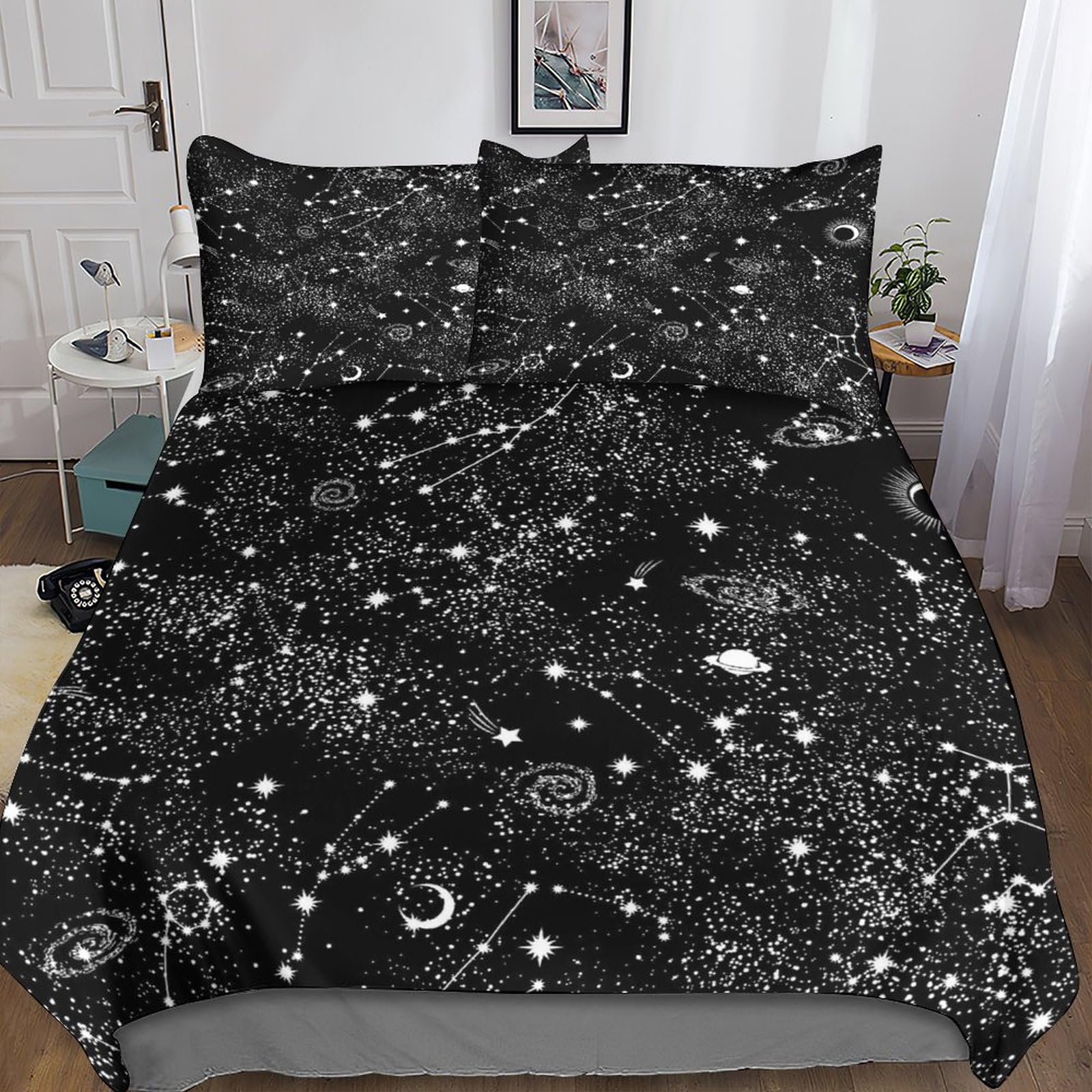 Housse de couette cosmos 220x240 cm parure de lit star moon en microfibre