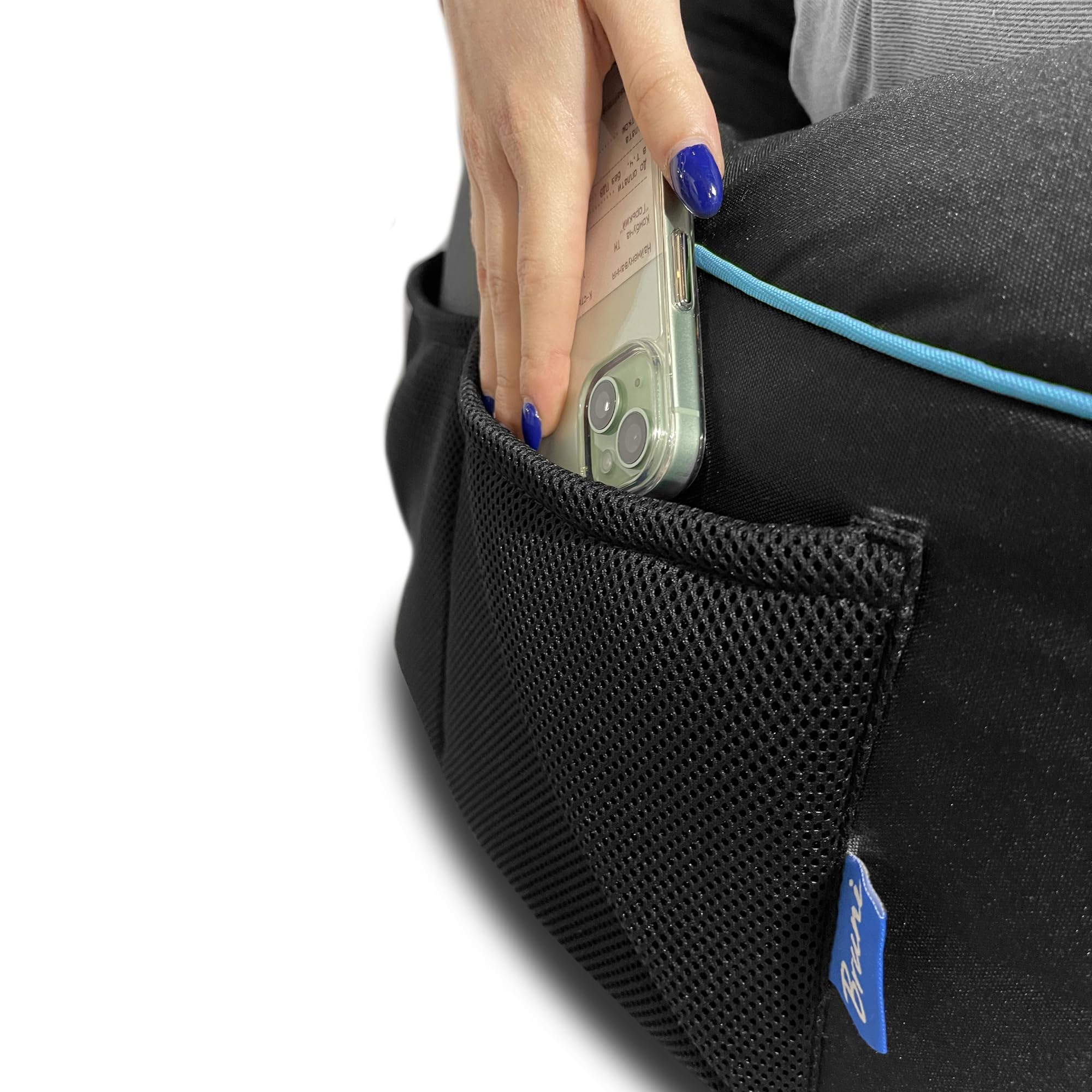 Bruni Cockpit – schwarzer Gaming-Sitzsack zum Zocken mit Lehne und Fach, Indoor und Outdoor geeignet, in Deutschland gefertigt (Schwarz/Blau)