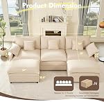 BIGSYY 108" U Shaped Couch, Modular Sectional Sofa, 3-Seater Comfy Cloud Couch with Movable Ottoman, Deep Seat Couches for Living Room, Linen, Beige