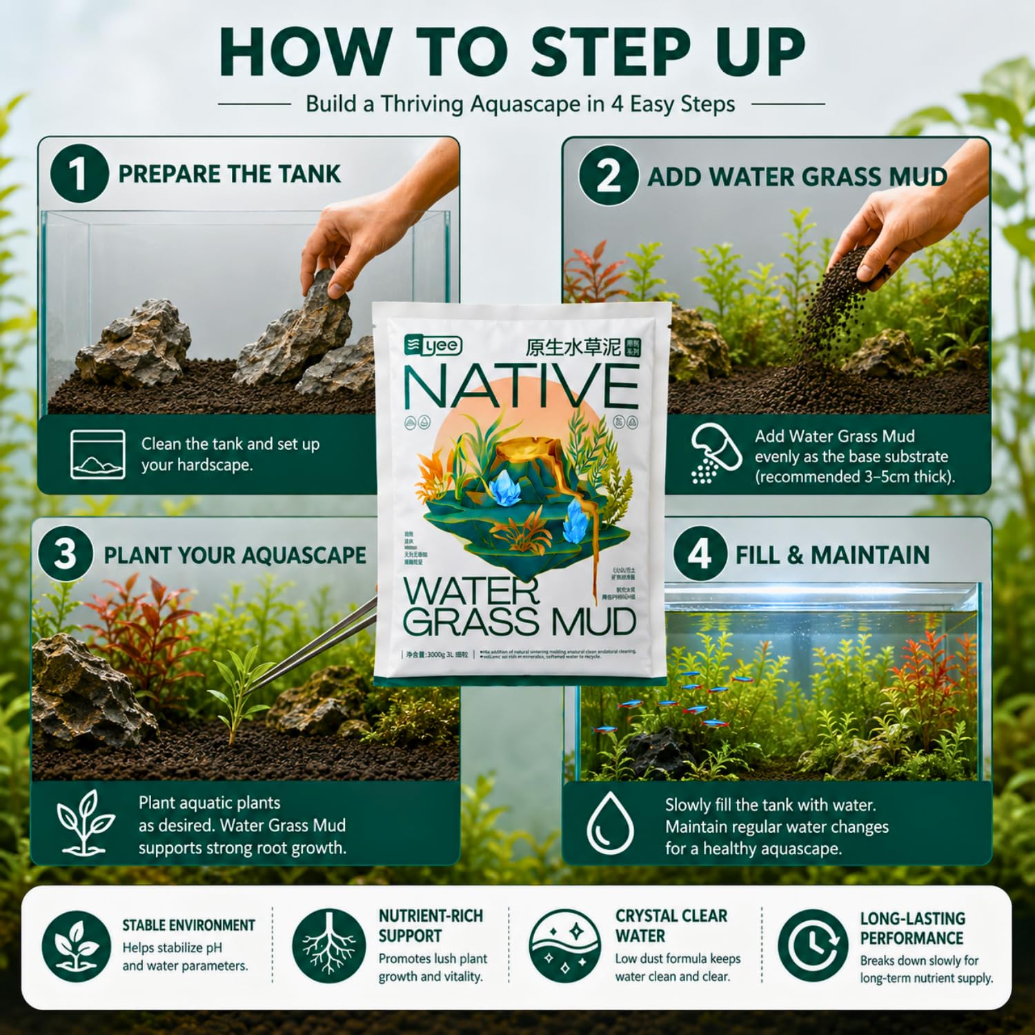 VAYINATO® 3L Native Aqua Soil for Planted Aquariums | Imported Premium Nutrient-Rich Aquarium Substrate for Aquatic Plants, Shrimp & Freshwater Fish | pH Buffering 6.0–7.0 | Low Dust, Long-Lasting 3