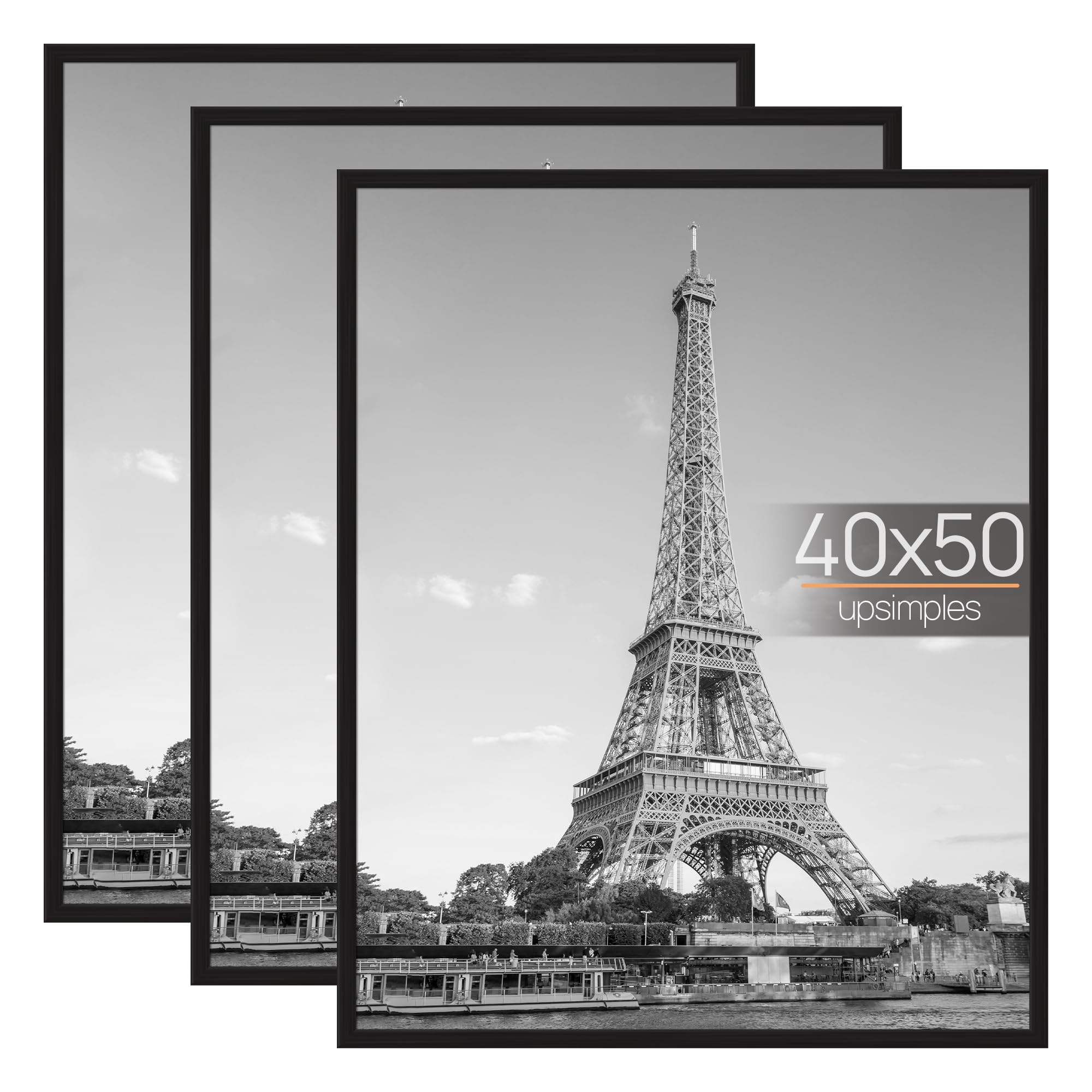 upsimples 3 Pack 40x50 Picture Frame, Black Picture Frame for Photo Gallery - Slide-In Strips, Horizontal or Vertical Wall Mounting โ image 1