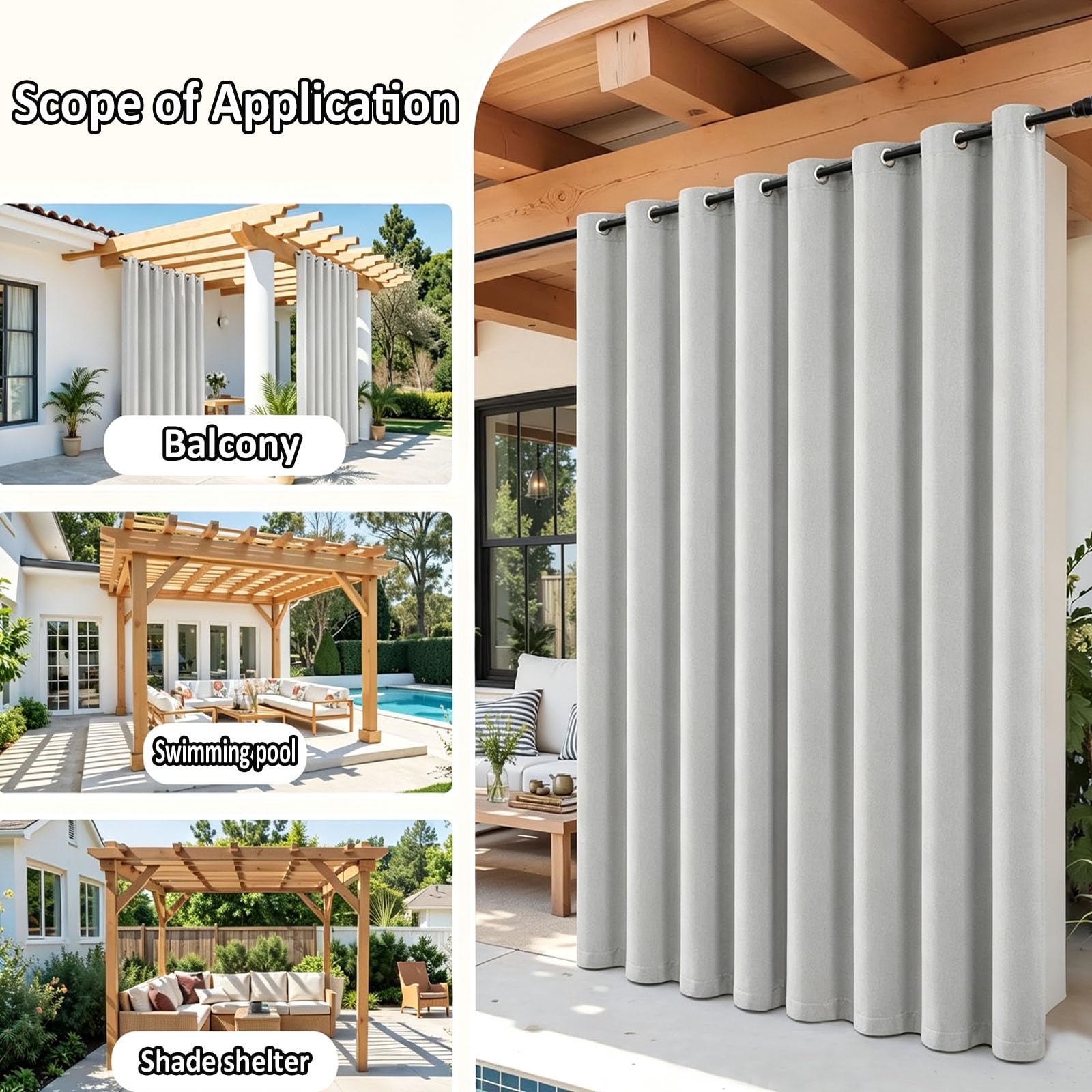 Tende da Esterno 230 x 250 cm Resistente Alle Intemperie, Impermeabile, Protezione Solare, da Giardino, Antivento Tende Esterne Anti-Sole per Giardino, Balcone, Grigio Chiaro
