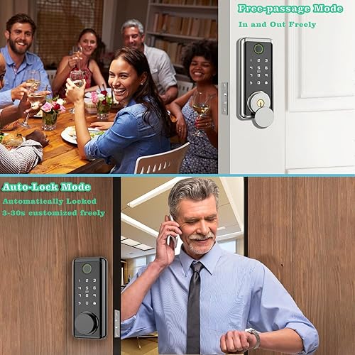 Miniatura 5 de Stylrtop Cerradura de cerrojo de huellas dactilares con teclado de pantalla táctil de vidrio, sin acceso WiFi, cerradura biométrica electrónica sin