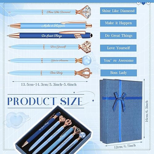 Miniatura 9 de Qeeenar 6 bolígrafos elegantes para mujer, bolígrafos de diamantes de cristal para diario, bonitos bolígrafos con purpurina, bonitos regalos