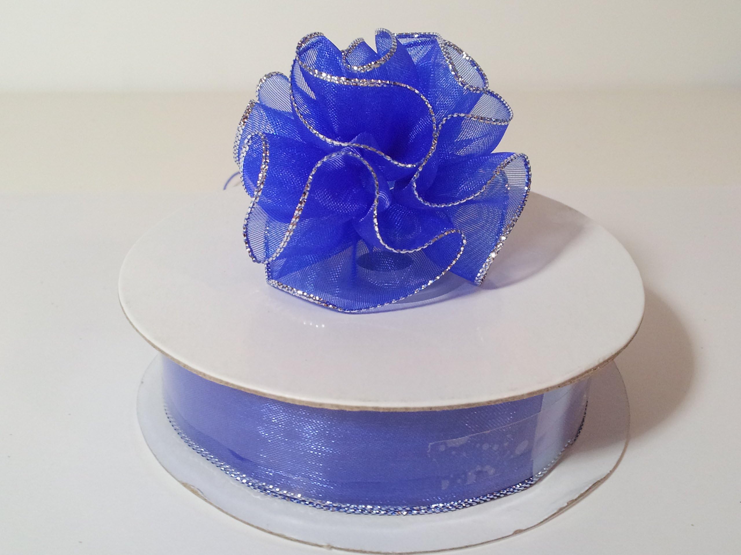 Silver Trim Organza Pull Bow - 25 Yards (7/8", Royal Blue)