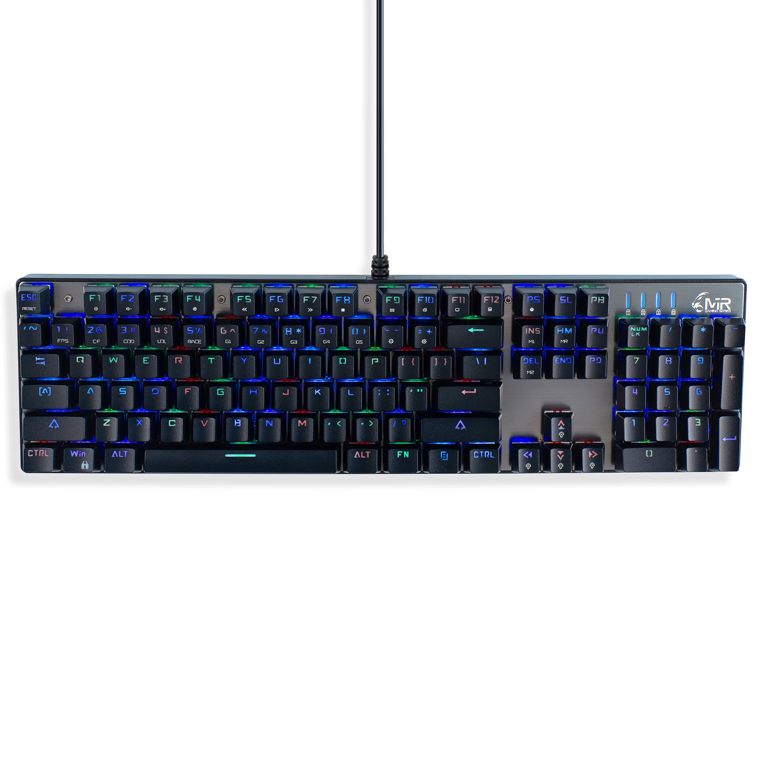 MediaRange Gaming Series - Tastiera meccanica cablata con 104 tasti e 14 modalità di colore, QWERTY (UK), nero/argento