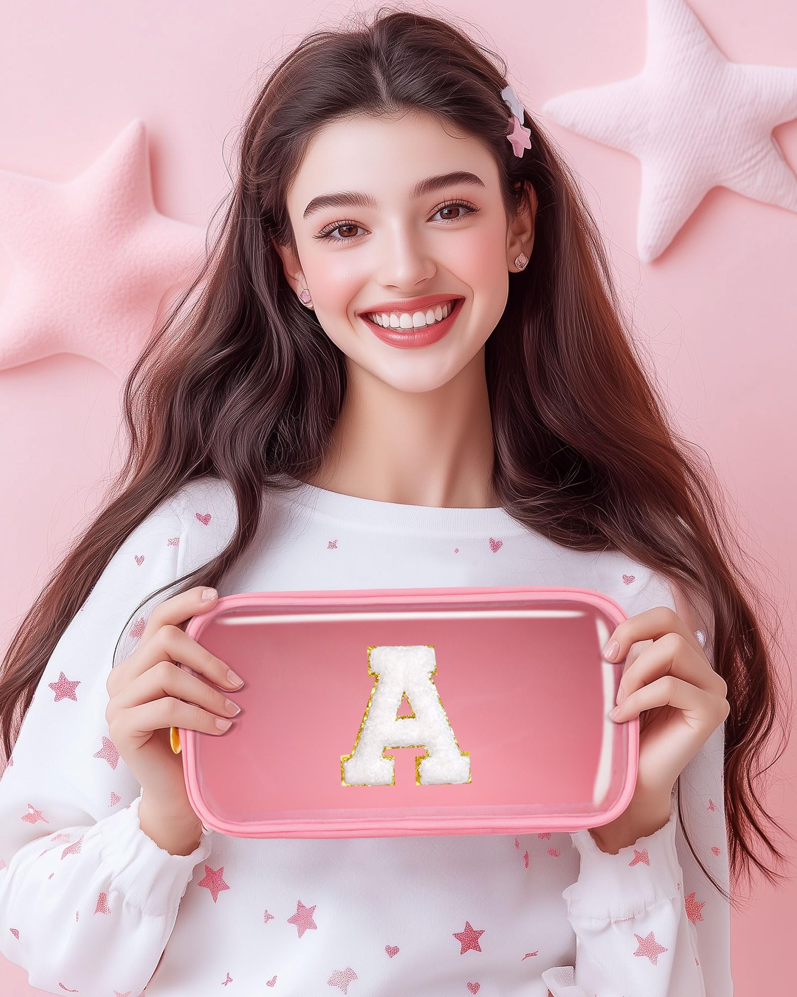 Pocmimut Bolsa de maquillaje, neceser de viaje personalizada, artículos de moda A-Z, regalo de cumpleaños para adolescentes y adolescentes, novia, profesora y madre, Pequeño-azul, S, A