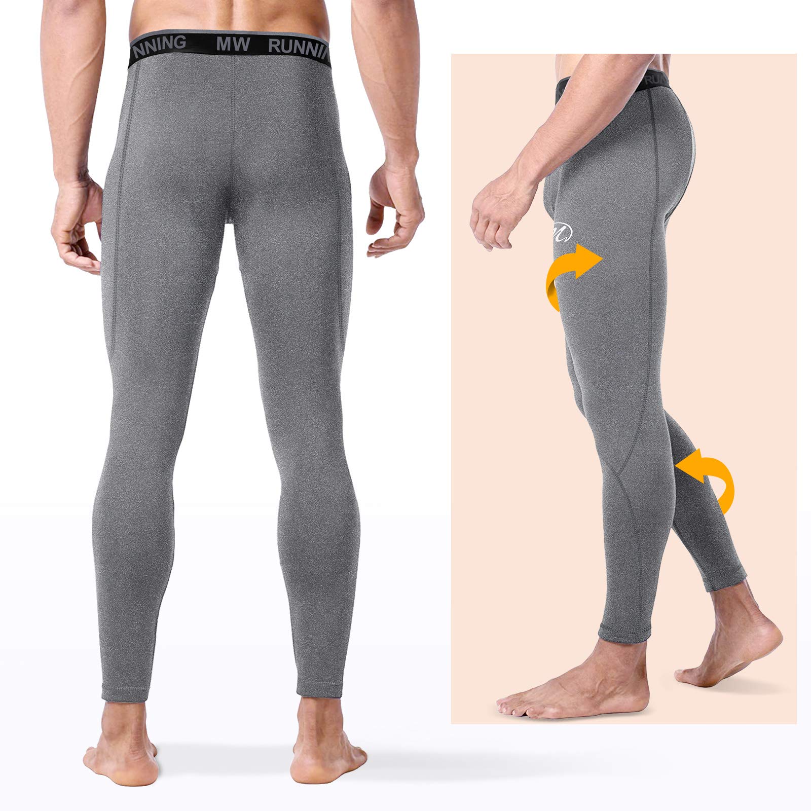 MEETWEE Męska bielizna termiczna długie kalesony, legginsy termiczne ciepłe rajstopy kompresyjne warstwa podstawowa spodnie sportowe spodnie, Czarny i szary, S