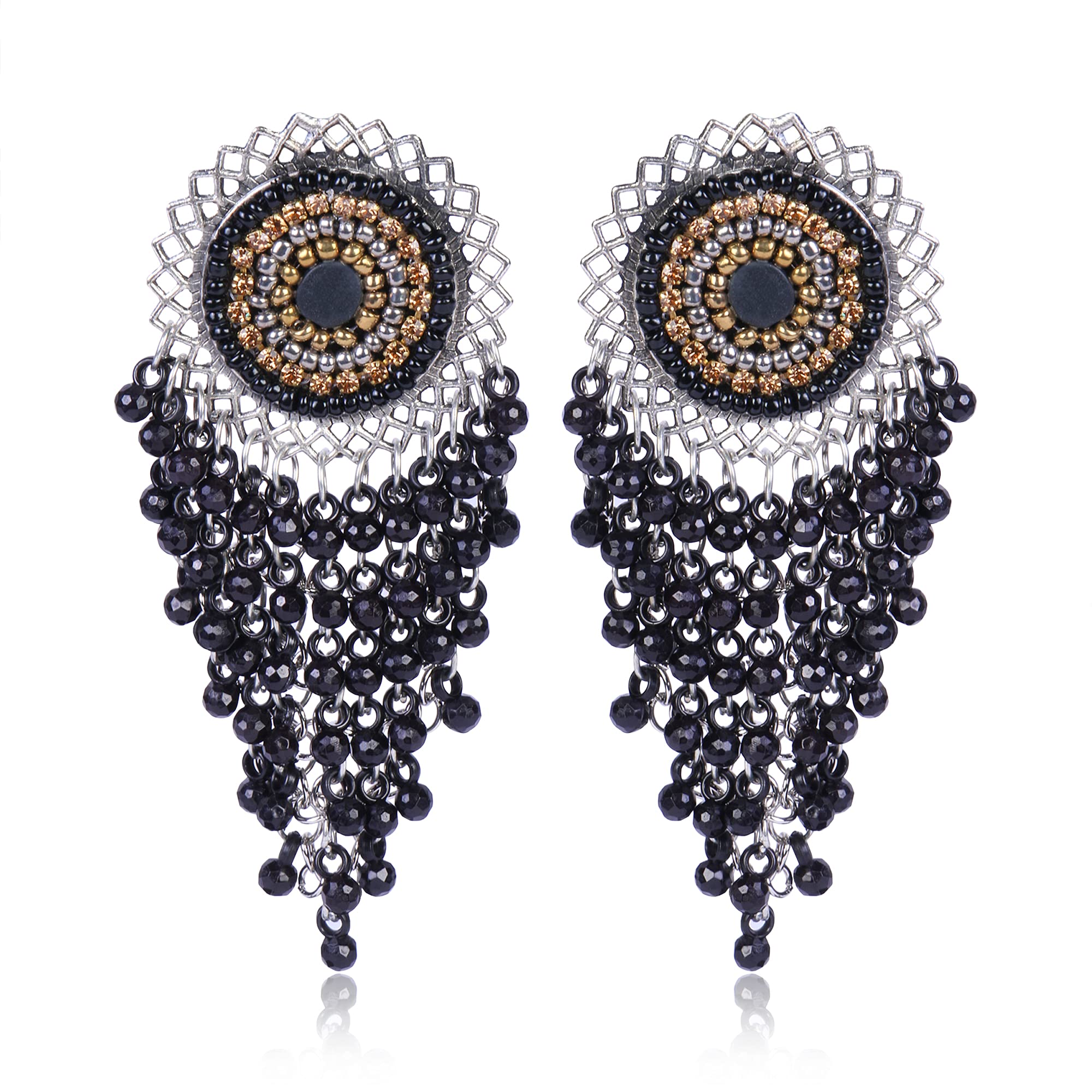 See full amazon price history chart for Bevy Pearls Oxidised Silver Handmade Black Earrings with Embroidery | Tribal Afghani Earrings for Women Long Beaded Ghungroo Stylish Earrings for Girls (Black) Bevy Pearls Oxidised Silver Handmade Black Earrings with Embroidery | Tribal Afghani Earrings for Women Long Beaded Ghungroo Stylish Earrings for Girls (Black) (B07T8KC9LZ) Amazon Price History, Amazon Price Tracker