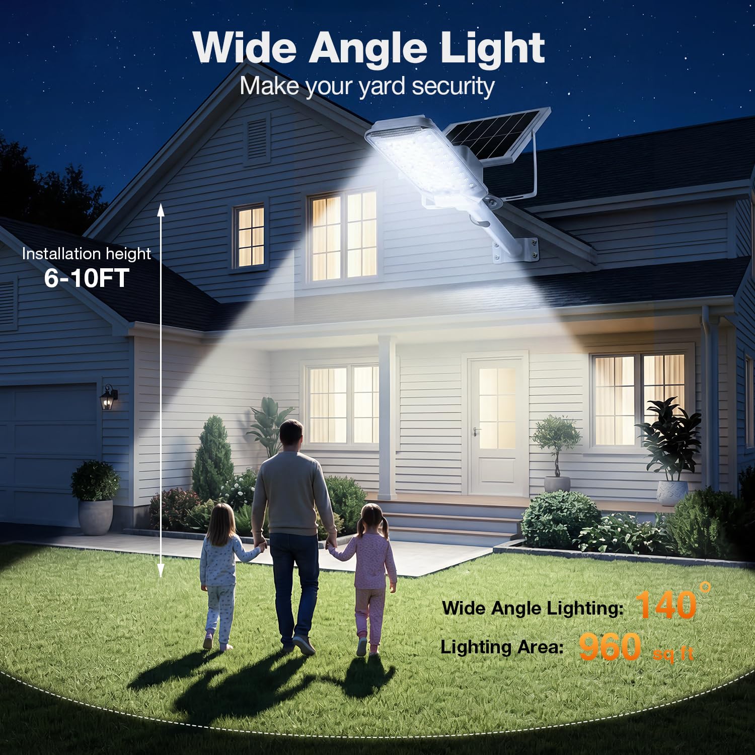 Outdoor Solar Street Light (6000mAh, 2 Pack) - IPX4 Waterproof LED Lamp with Remote Control for Yard/Garden/Pathway