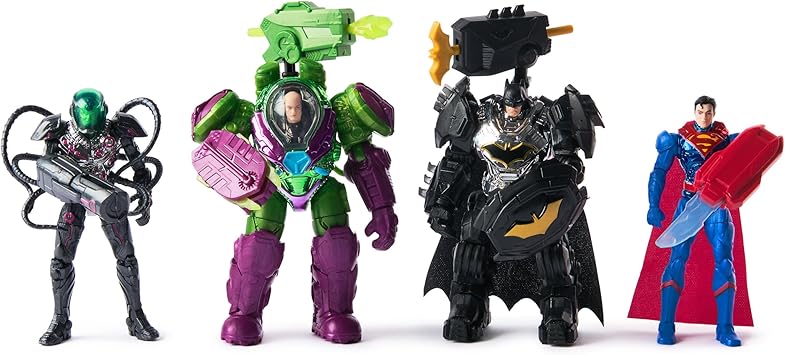 DC Comics, Metal Force Team Up Brainiac and Lex Luthor vs Batman and Superman Set, 4-Inch Action Figures with Exclusive Accessories, Includes Character Cards, Kids Toys of Boys Ages 4 and Up