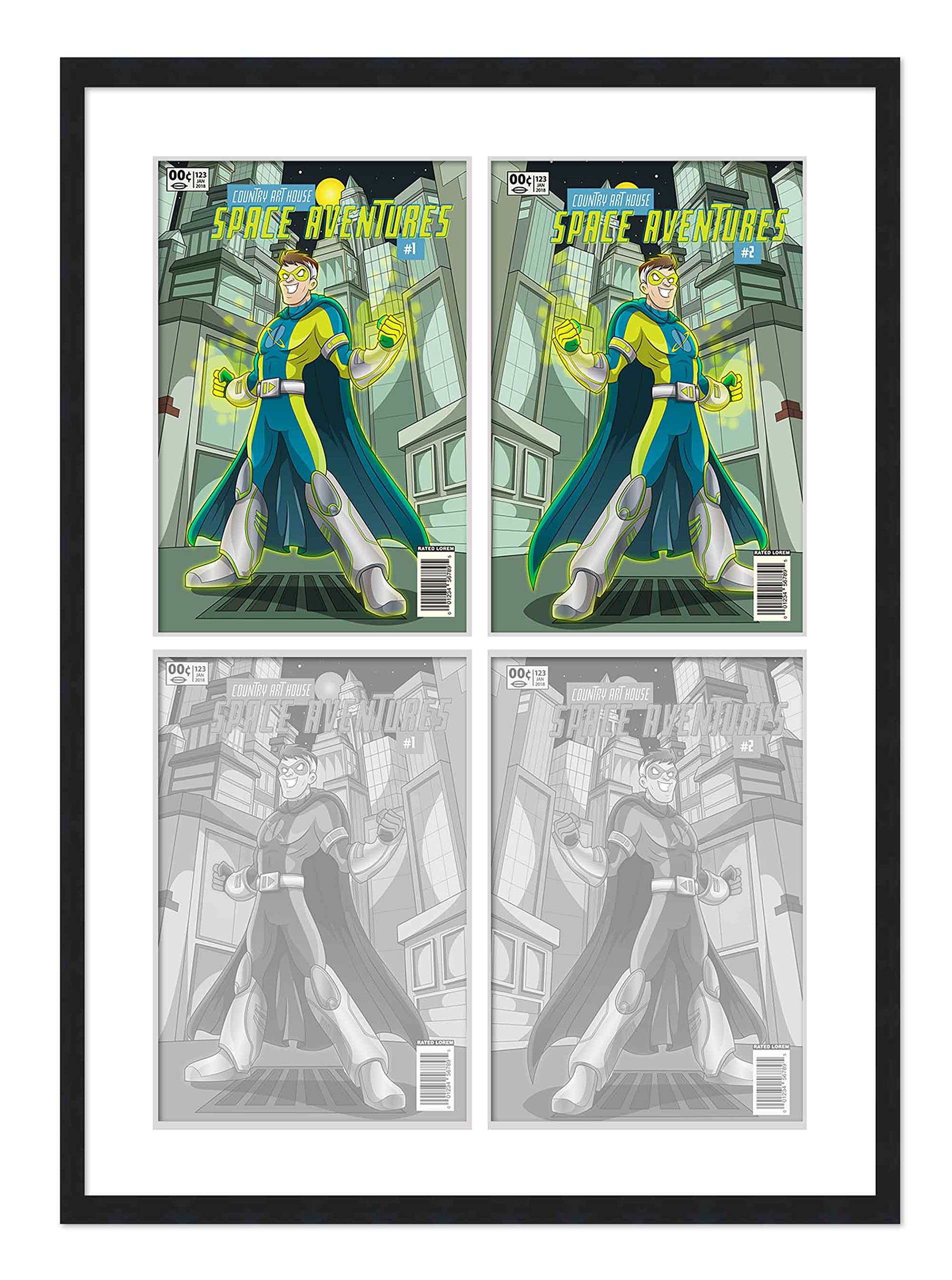 Amazon.com: 漫畫書架黑色霧面| 適用於1938 年至1955 年間出版的漫畫(黃金時代漫畫實木框架) | 用於展示4 部紫外線壓克力漫畫,無酸白色霧面|  網格風格: