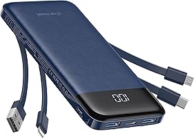 Portable Charger with Built in Cables, Portable Charger with Cords Wires Slim 10000mAh Travel Essentials Battery Pack 6...