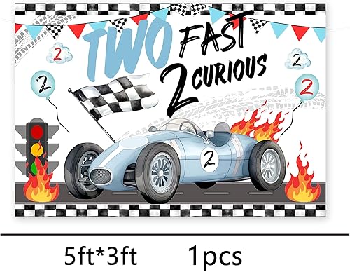 Miniatura 3 de Two Fast 2 Curious Racing - Cartel de cumpleaños de coche de 2do cumpleaños, suministros para fiestas temáticas de carreras