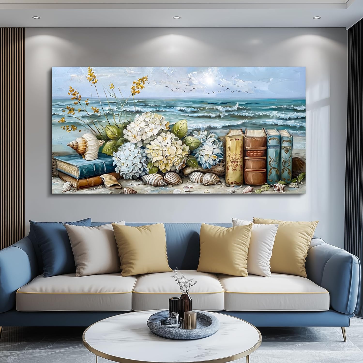 PHAOHUAXM Large Canvas Wall Art For Living Room Wall Decor Vintage Printing Painting Abstract Sea View Mural Dining Room Bedroom Bathroom Kitchen Home Decoration Aesthetics Ready To Hang 20x40 In
