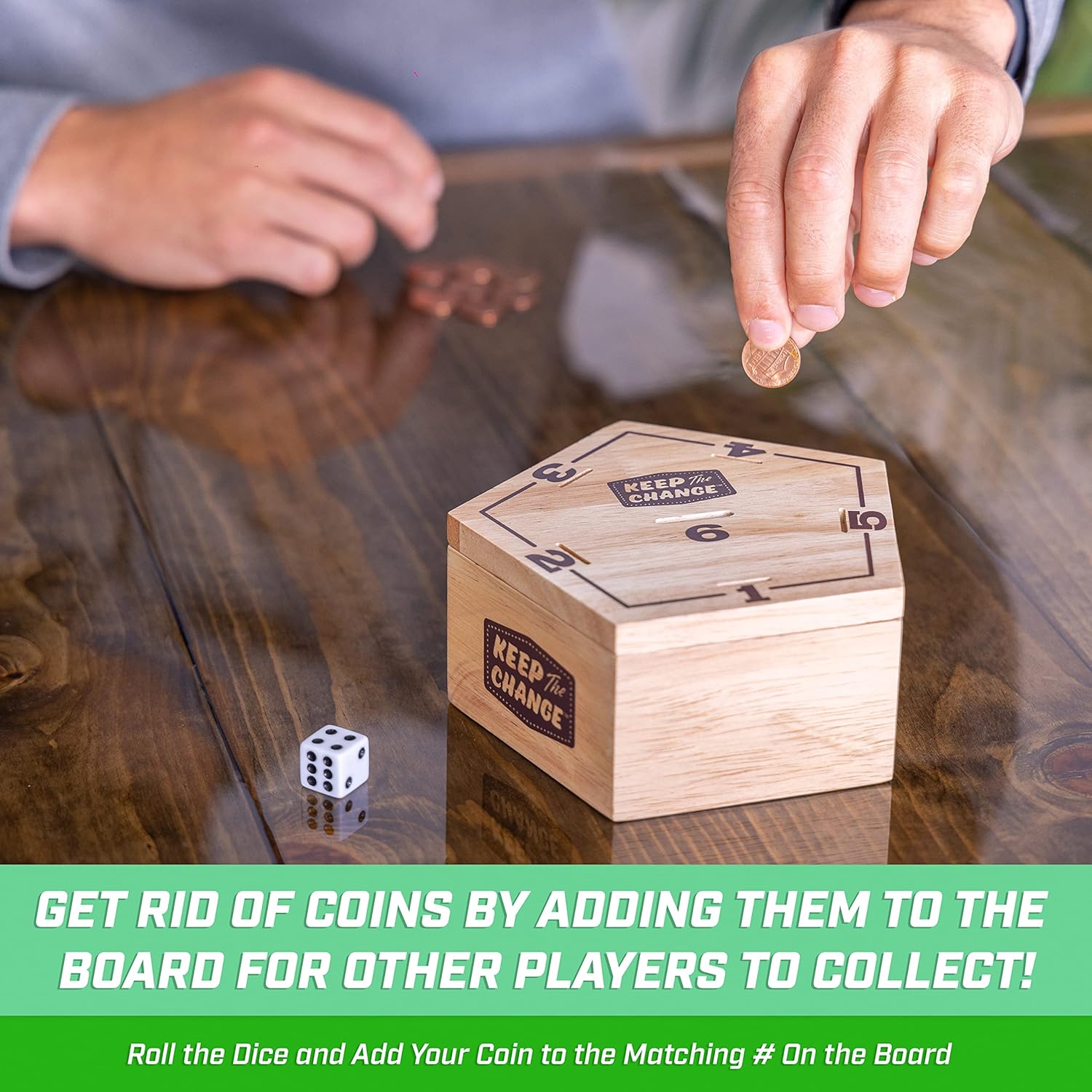 GoSports Keep The Change - Tabletop Coin Drop Dice Game, Includes 2 Dice and Game Rules