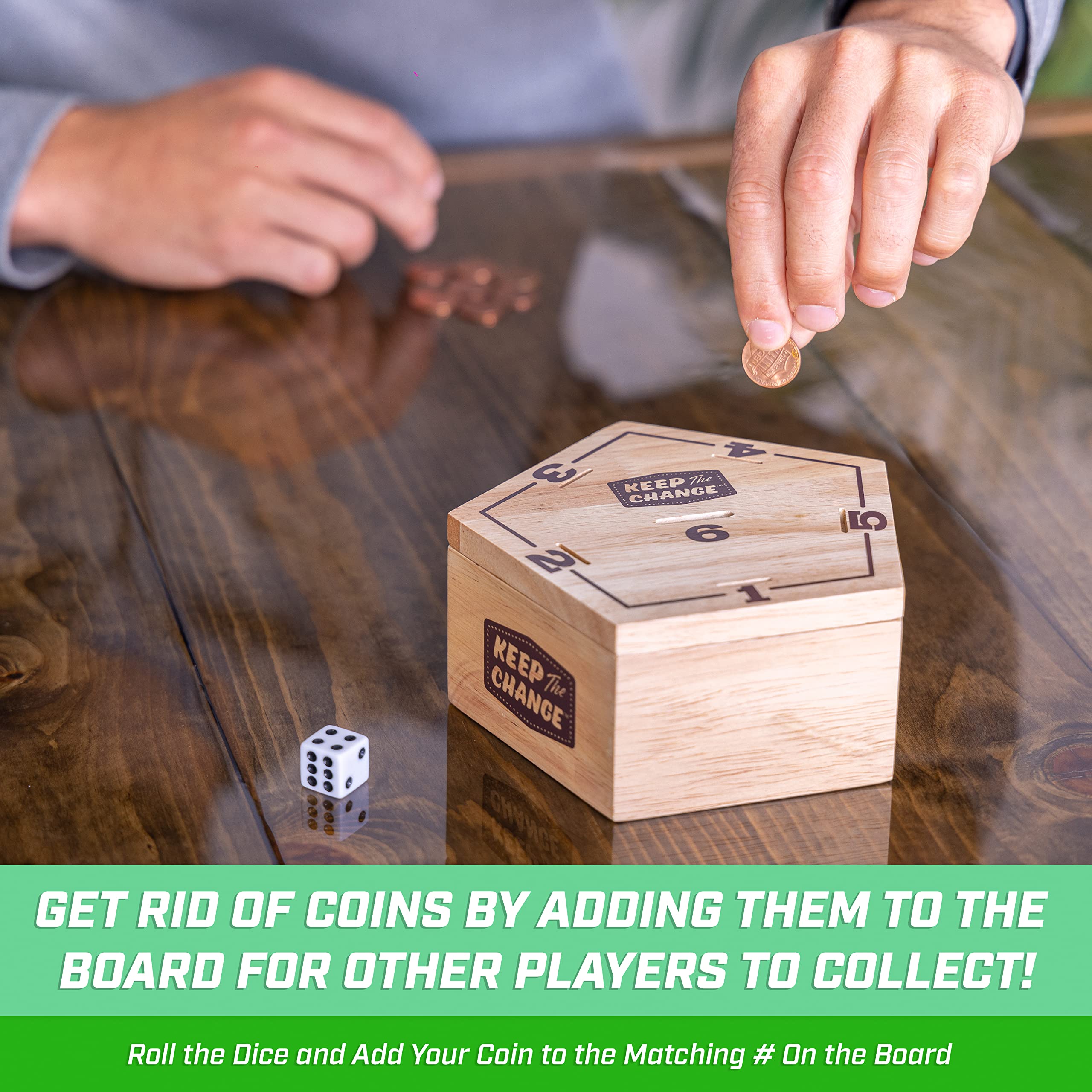 GoSports Keep the Change - Tabletop Coin Drop Dice Game for Kids & Adults, Includes 2 Dice and Game Rules - Image 3