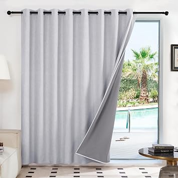 Deconovo 100% Blackout Patio Door Curtain, Linen Look Grommet Panel for Sliding Glass Door and Bedroom, Thermal Insulated, Light Grey, 100W x 84L Inch, 1 Panel
