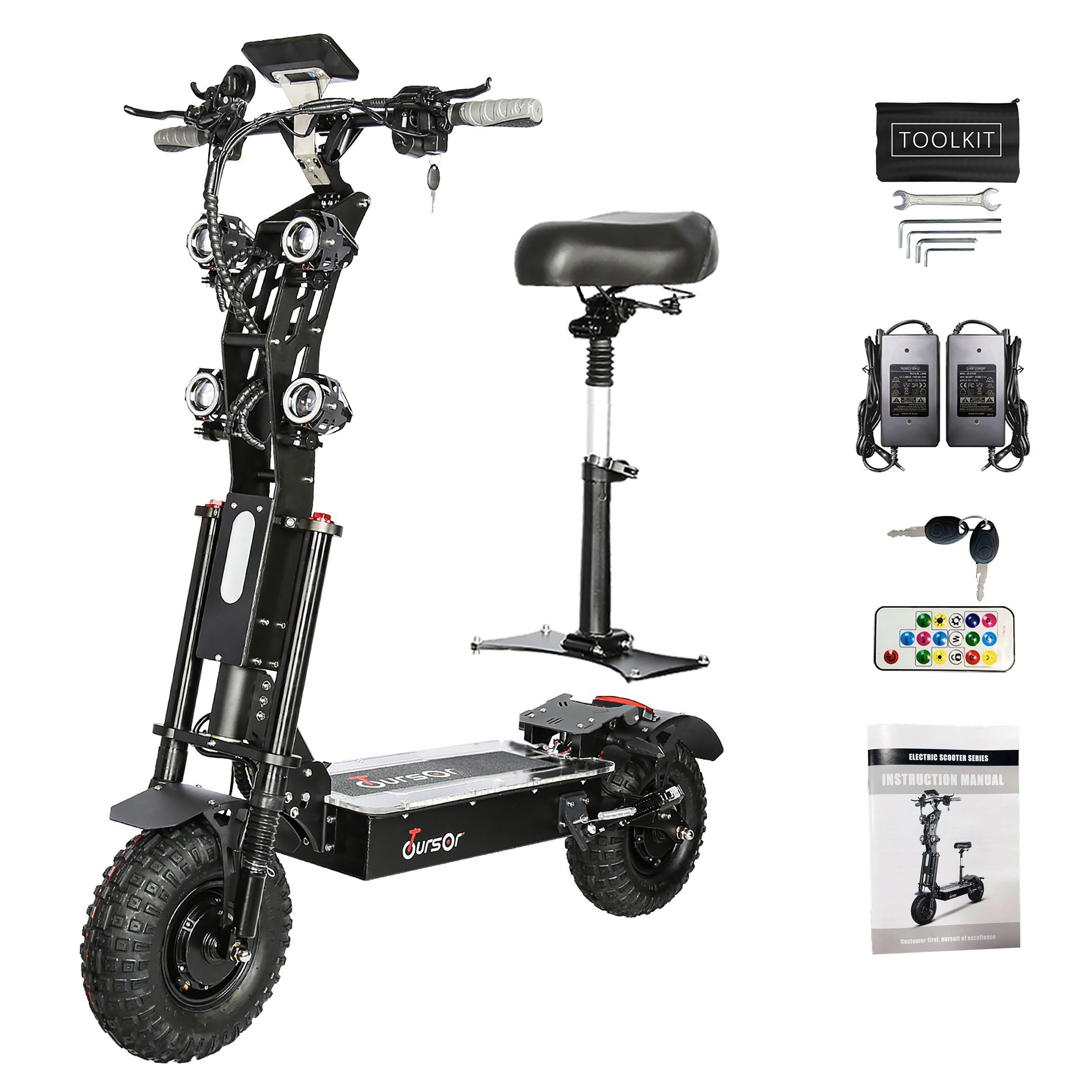 Electric Scooter 10000W for Adults with Seat 330lbs Capacity Up to 75 Miles Long Range 14 Off-Road Tires