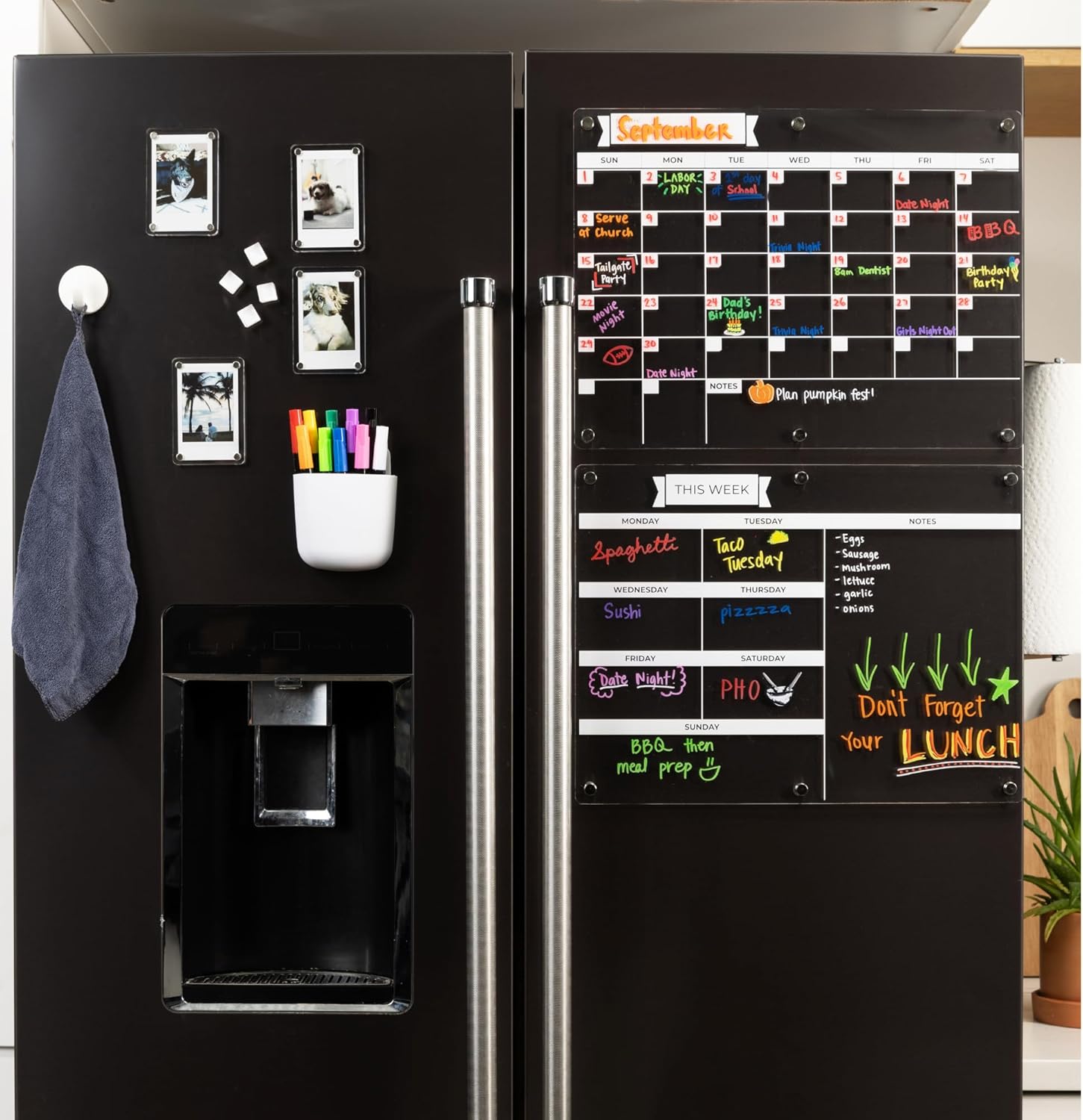 Acrylic Magnetic Calendar Monthly and Weekly Dry Erase Wet Erase Planner for Fridge with 10 Markers, Mini Acrylic Magnetic Photo Frames, and Accessories (White)