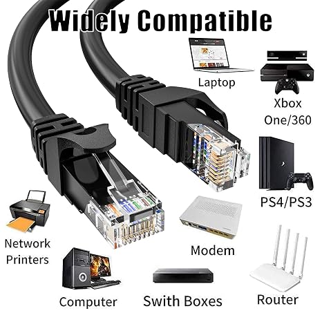 10m Ethernet Cable Cat 6, Long High Speed Internet Cable 10 Meter LAN Cable | 23AWG RJ45 Gigabit LAN Cable, 1Gbps 250MHz UTP Network Cable, Black Round Patch Cable for Router Modem Switch