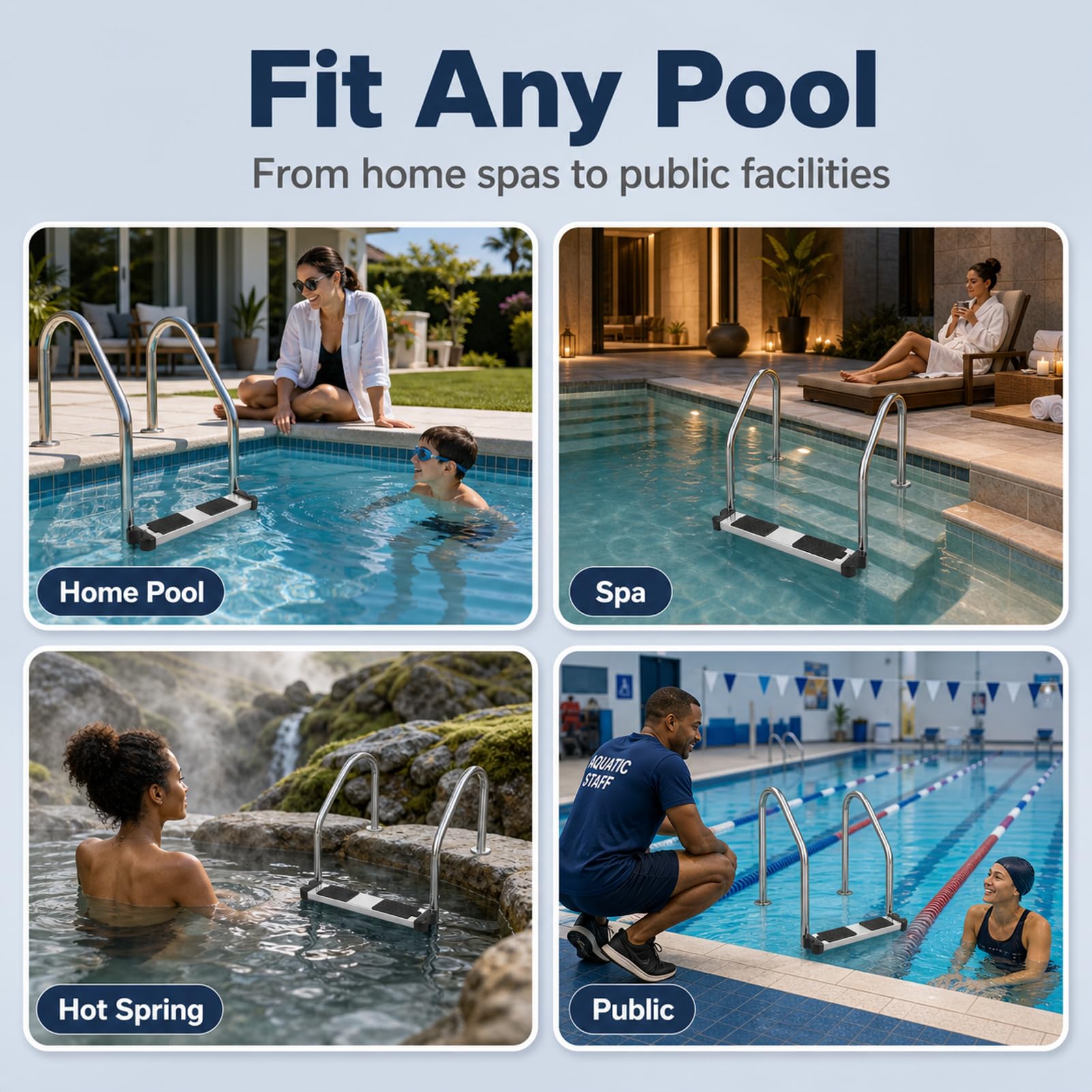 Gradini per Scaletta per Piscina, Sostituzione Gradini per Scaletta per Piscina con Cuscinetto in Gomma Antiscivolo Pedale Addensato in Acciaio Inossidabile per Piscina Termale