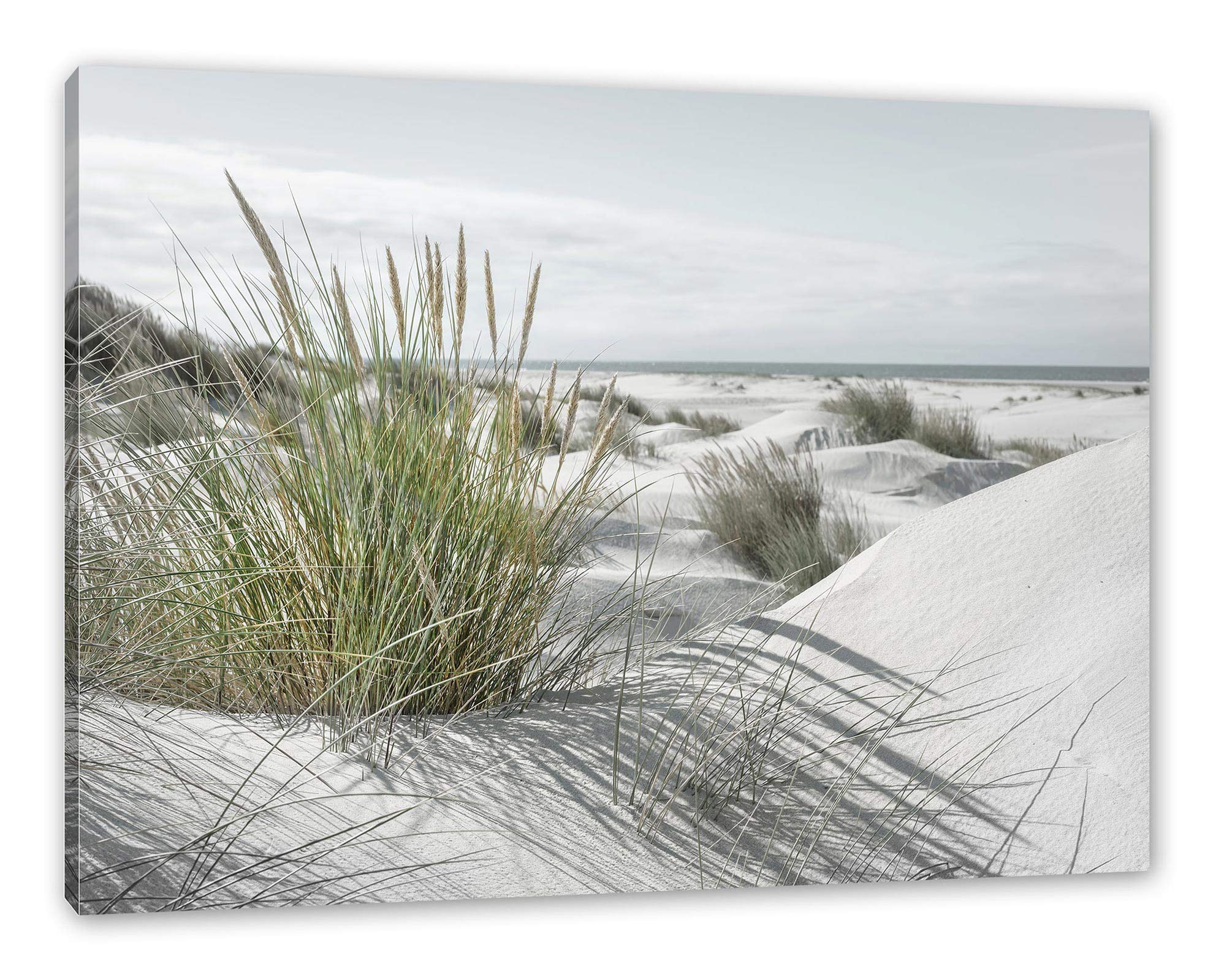 Leinwandbild „Grasige Dünen Am Meer“ In Schwarz-Weiß – 100x70 Cm, Fertig Auf Keilrahmen Gespannt