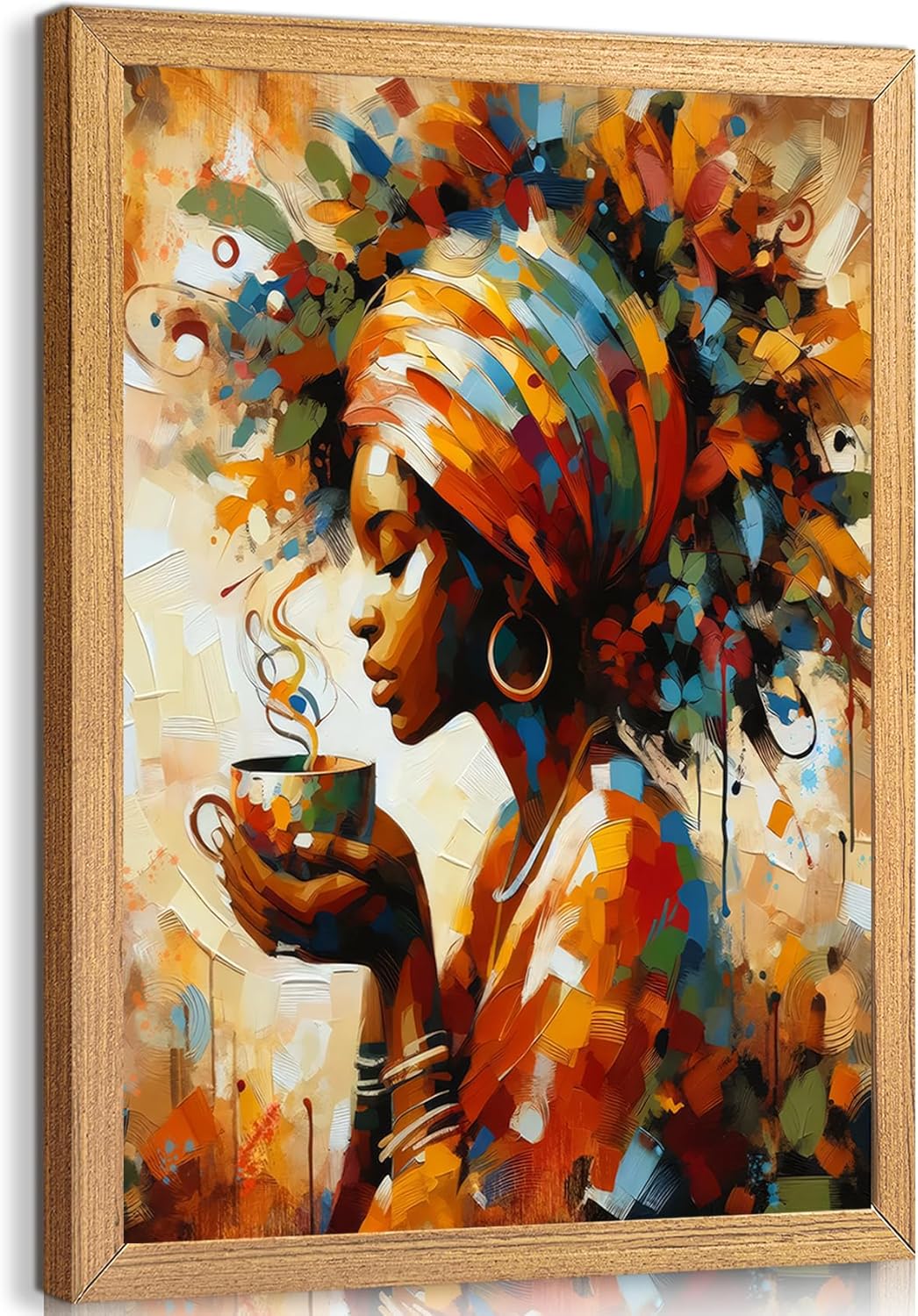 Framed Black Woman Wall Art African American Wall Decor Coffee Girl Poster Print African Tribal Painting Picture for Living Room Bedroom Ready to Hang (16x24in Framed)