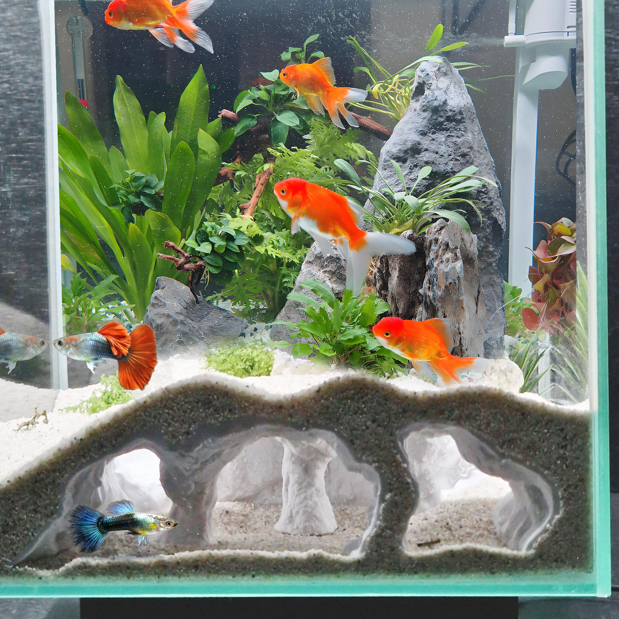 LIYAOLI 3D Printed Aquarium Cave Tunnel Hideout - Natural Under Gravel Decor for Pleco Shrimp Corydoras - Substrate-Friendly
