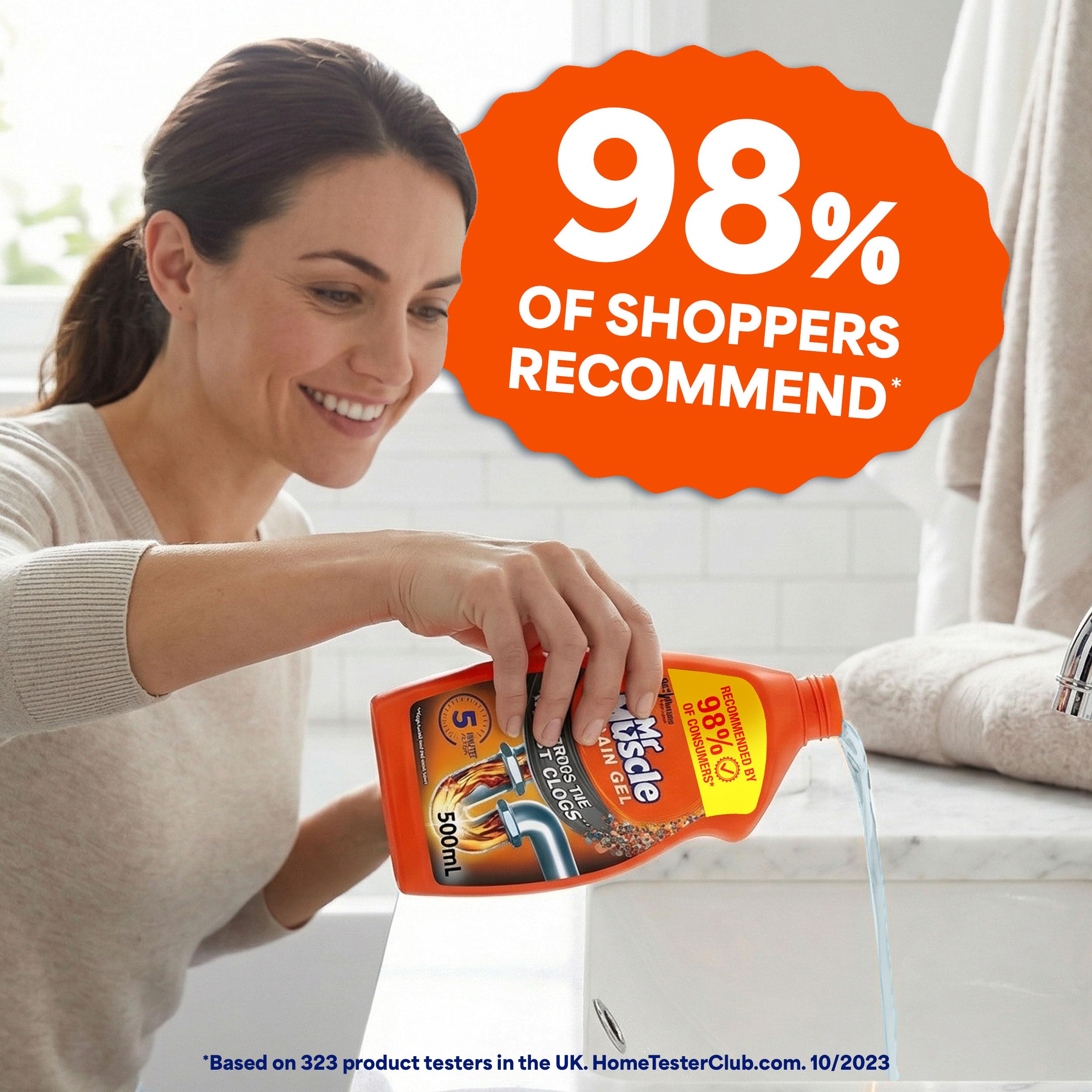 Mr Muscle Drain Unblocker Liquid (2 x 500ml), Sink & Drain Cleaner, Strong & Fast Acting Heavy Duty Drain Gel, Dissolves Clogs, Safe for All Pipes — view 6