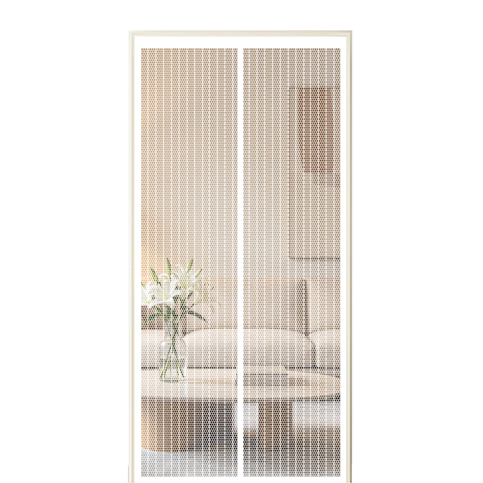 Screen Door 65 x 290 cm Self Sealing Powerful Magnets Heavy Duty Door Screen with Powerful Magnets & Full Frame Magic Tape Suitable for Patio Doors Balcony Bedroom, White